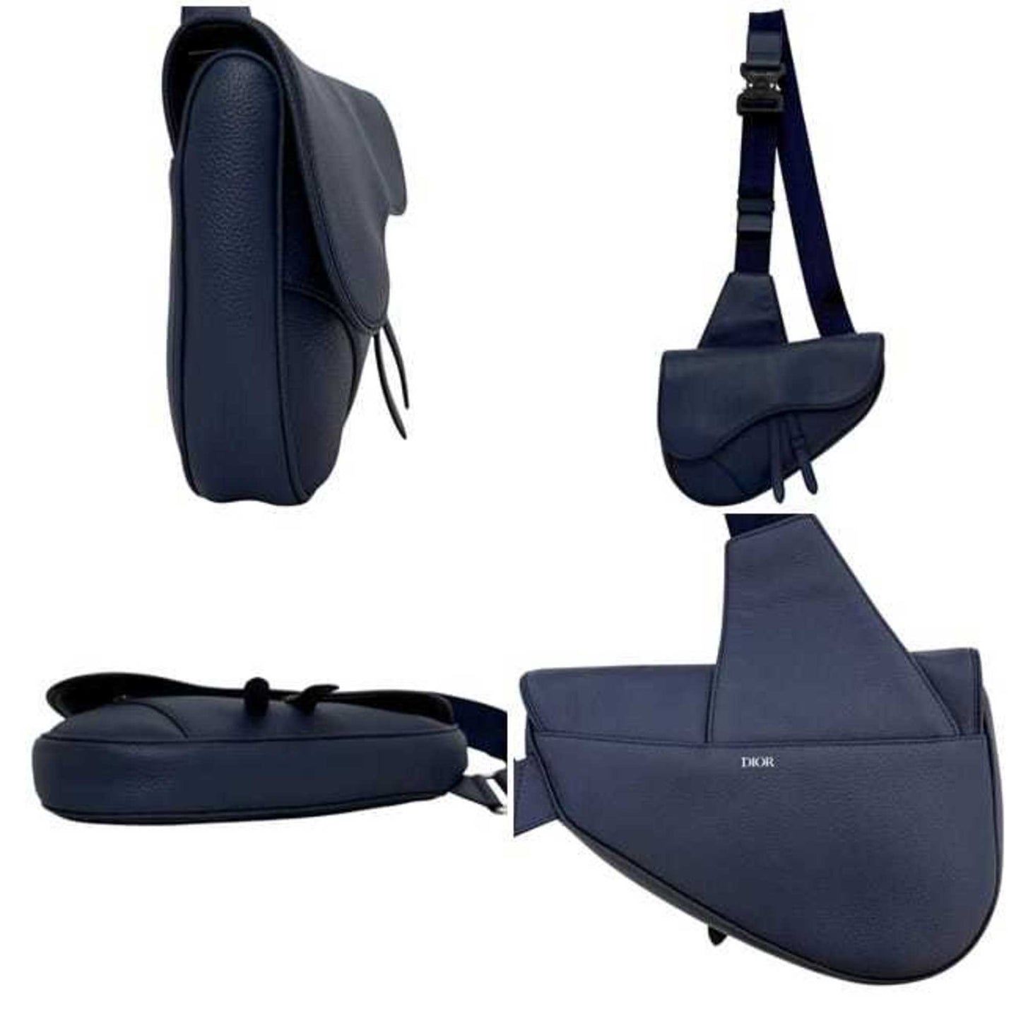 Christian Dior Saddle Bag, Navy Blue, f-24767, 1ADPO093, Leather, 06-BO-0199. This navy blue crossbody shoulder bag with flap is perfect for men and women.