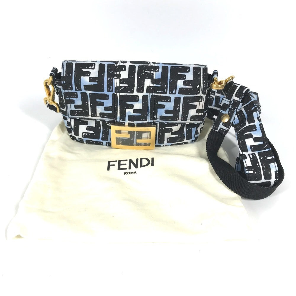 FENDI 8BR784 Joshua Vides Collaboration Zucca Baguette Bag Pochette Shoulder Nylon Men's Blue — New - Store Return