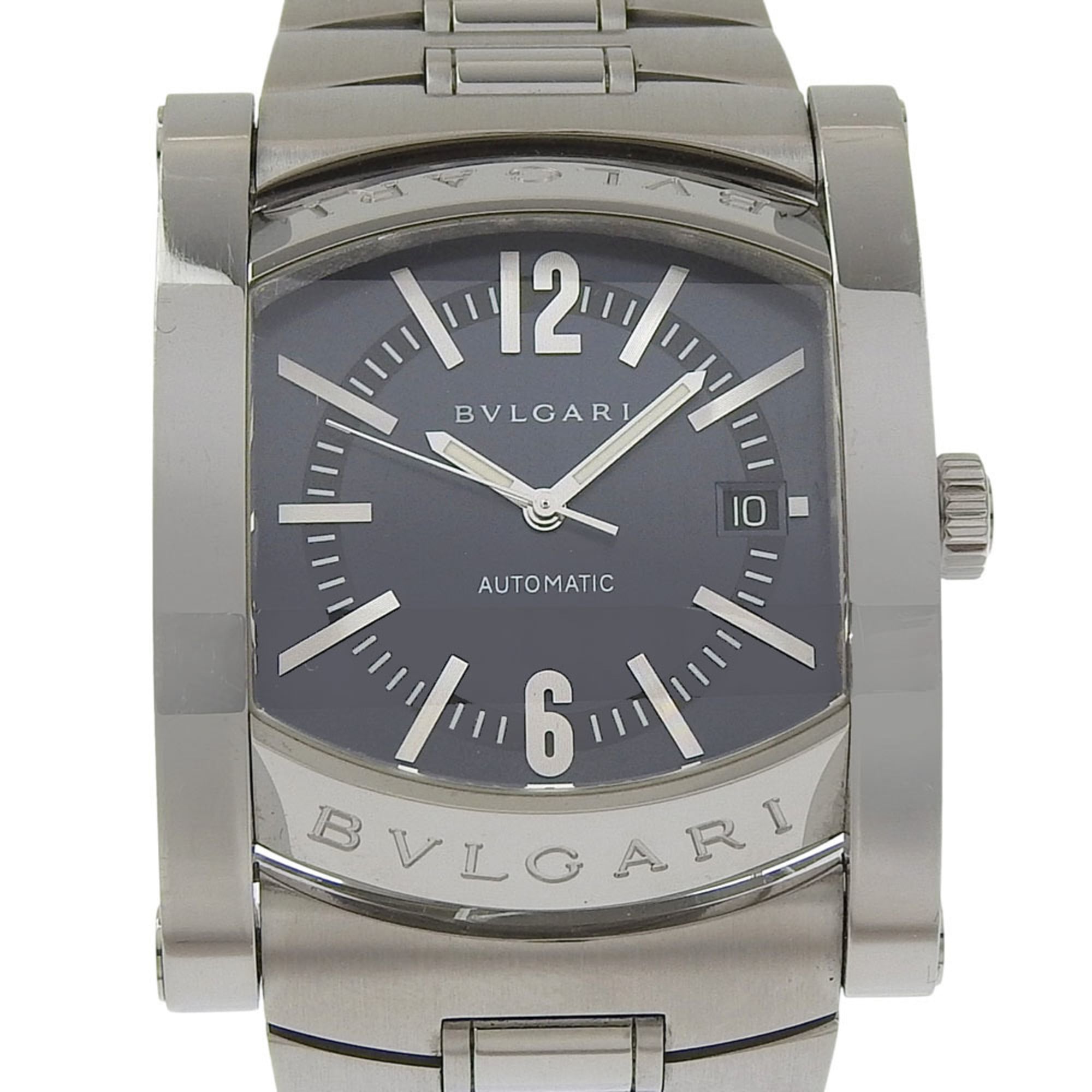 Bulgari BVLGARI Assioma Watch AA48S Stainless Steel Silver Automatic Analog Black Dial Men's — Good