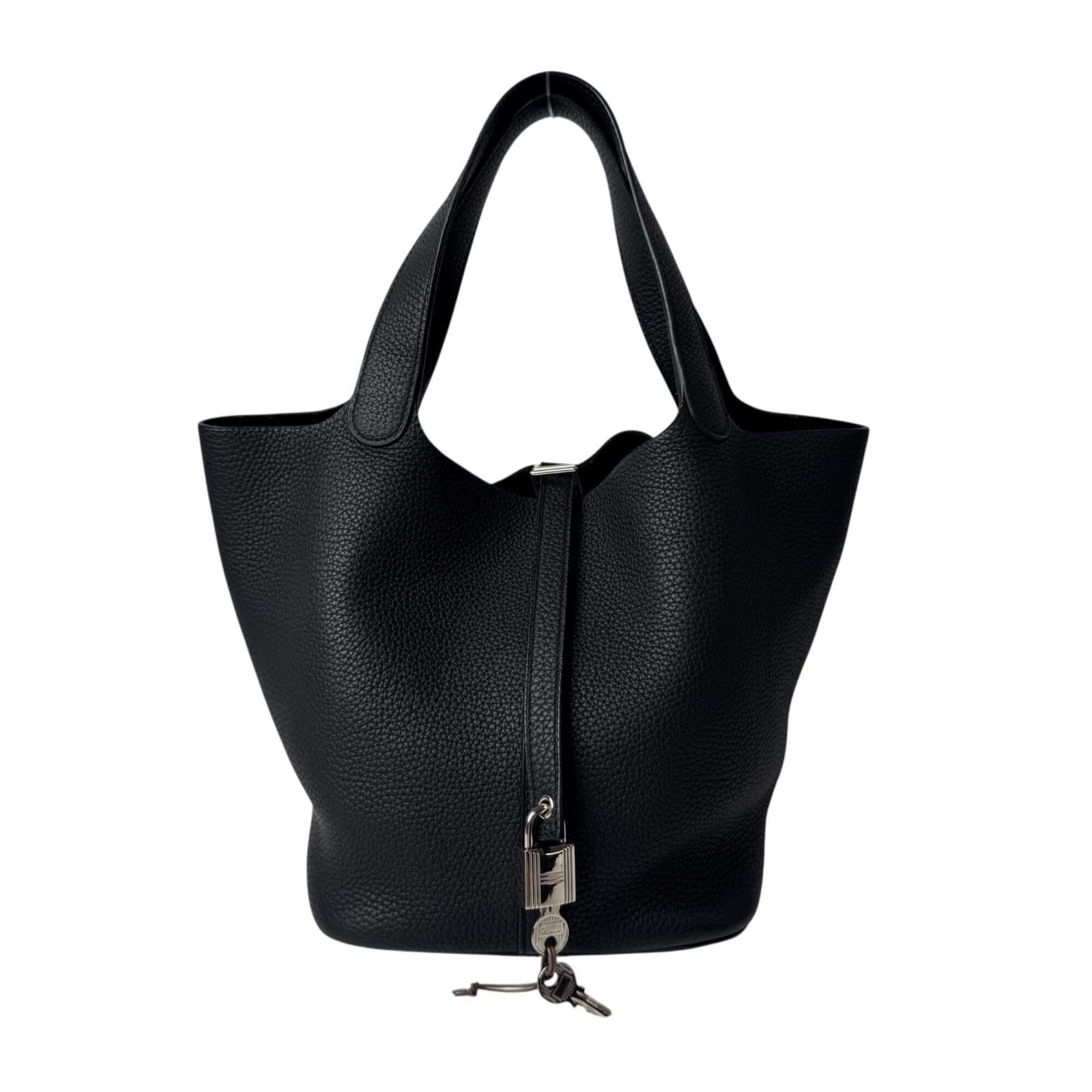 Hermes Picotin Lock MM Noir Black Taurillon Clemence Handbag A Stamp Women's — Like New