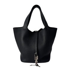 Hermes Picotin Lock MM Noir Black Taurillon Clemence Handbag A Stamp Women's — Like New