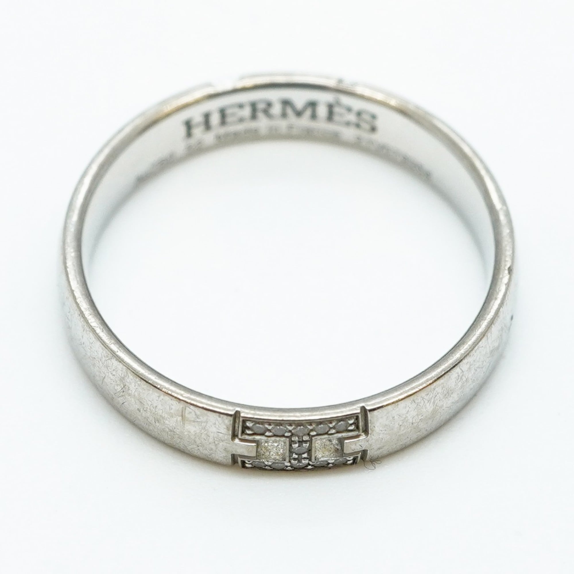 Hermes Ever Hercules Ring, 18K White Gold with Diamonds, #52, Women's