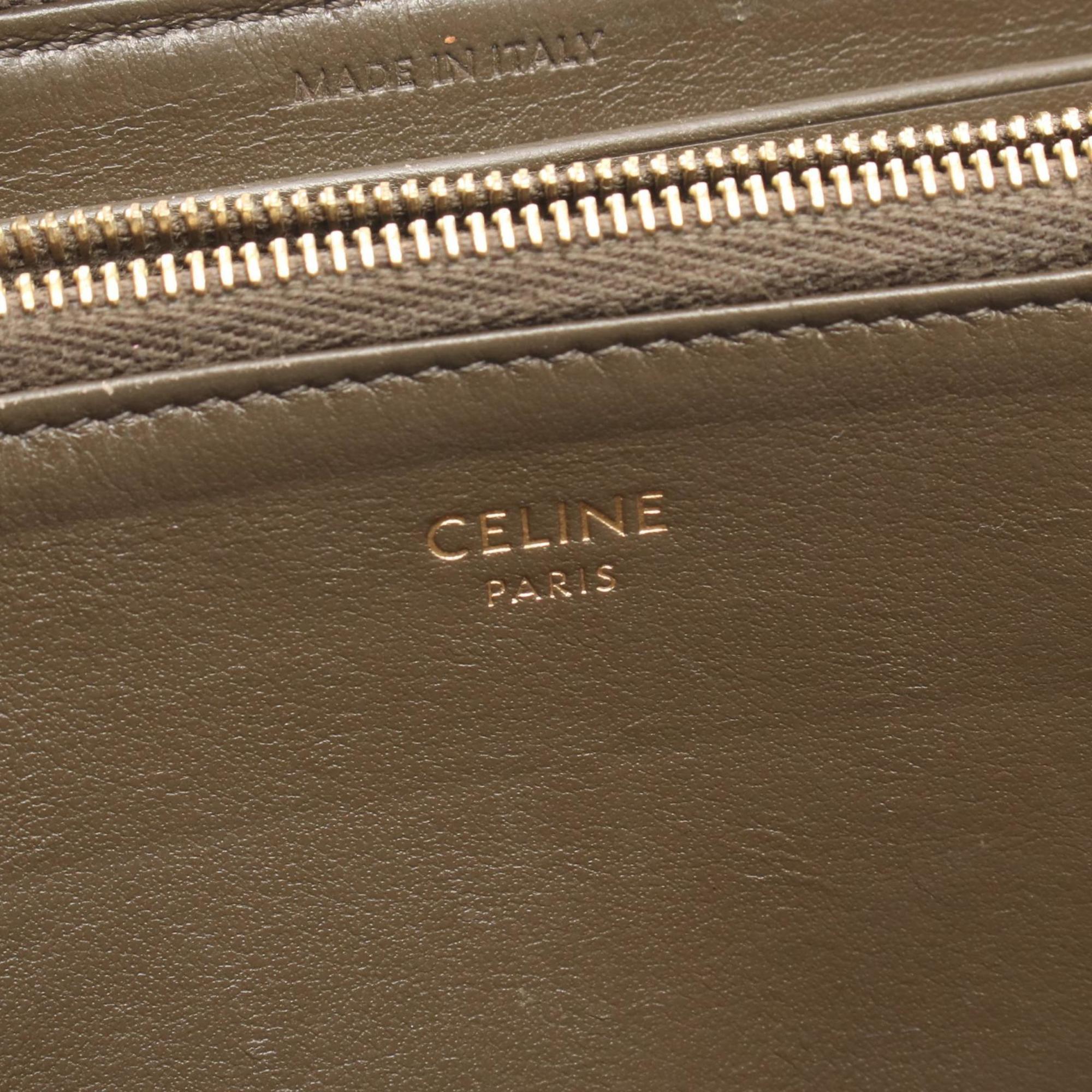 Celine C Charm Large Zipped Wallet, Round Leather Women's, Khaki, 10B553BFL