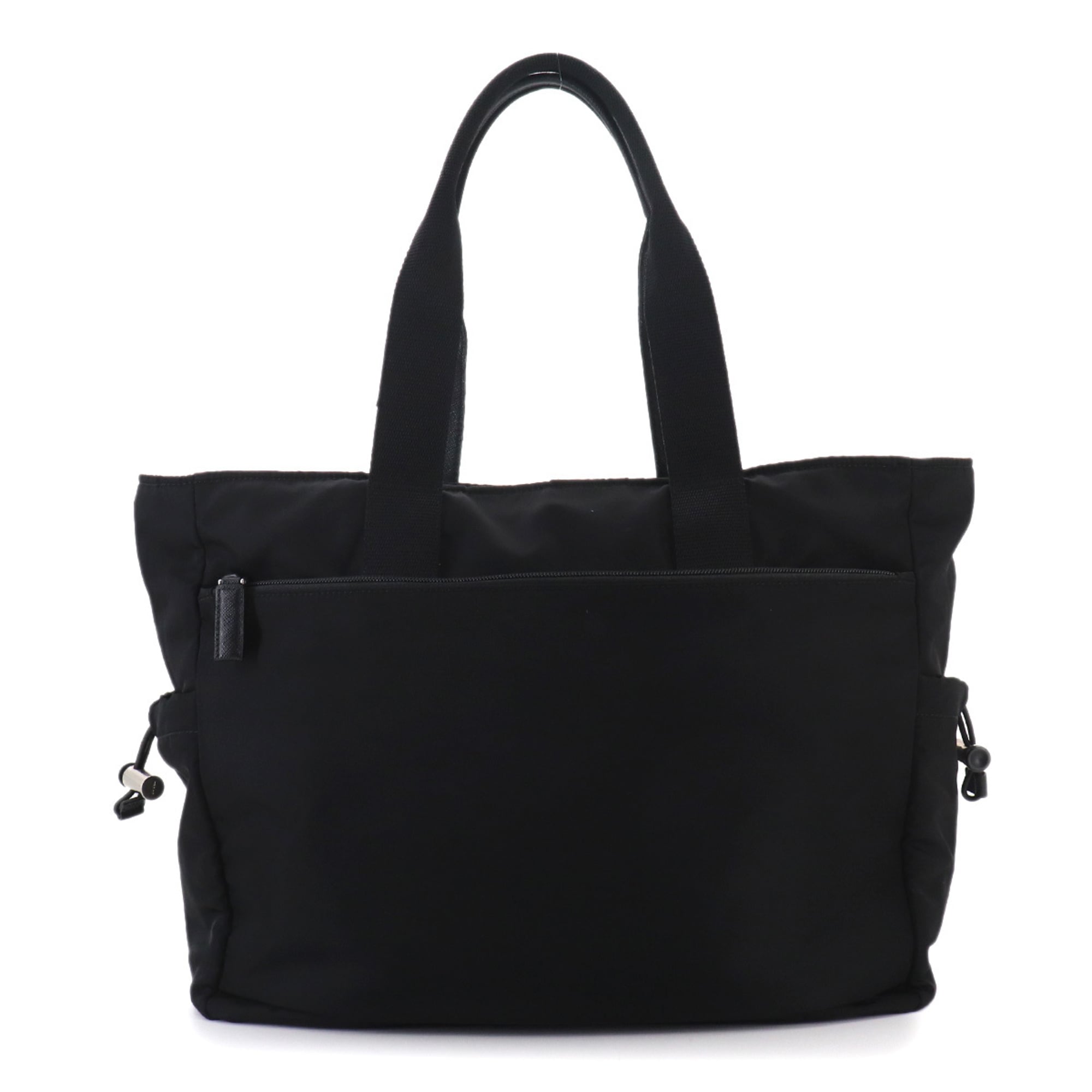 Prada PRADA Tote Handbag Nylon Saffiano Leather Nero Black 2VG042 Silver Hardware Bag — Like New