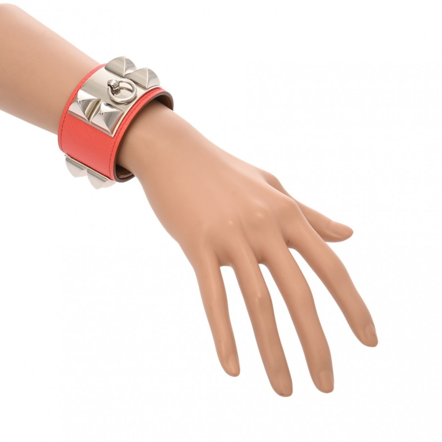 HERMES Collier de Chien GM Rose Jaipur Silver Hardware T Stamp (circa 2015) Unisex Epsom Leather Bracelet