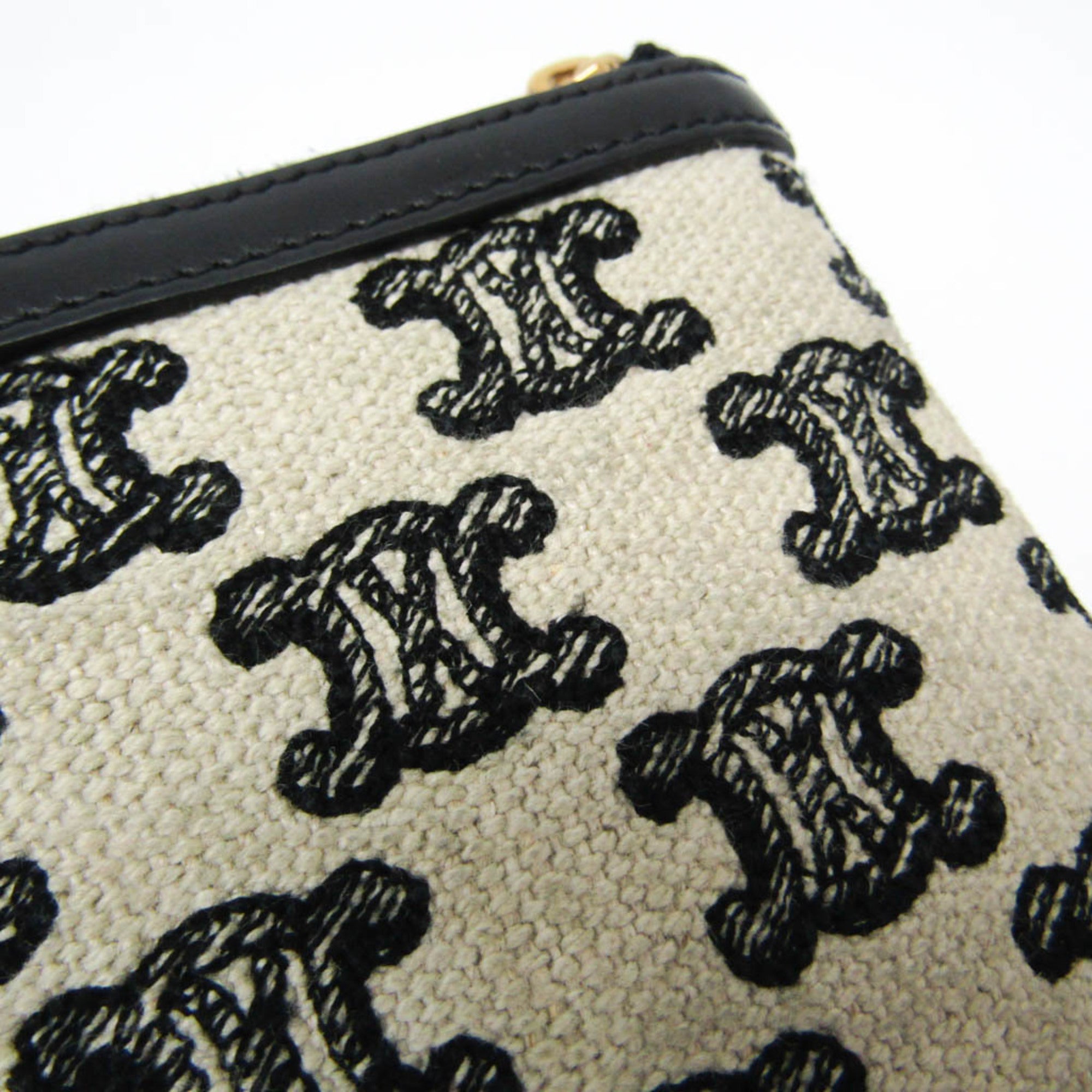 Celine Triomphe Coin And Card Pouch With Keychain Men,Women Canvas,Leather Coin Purse/coin Case Black,Off-white