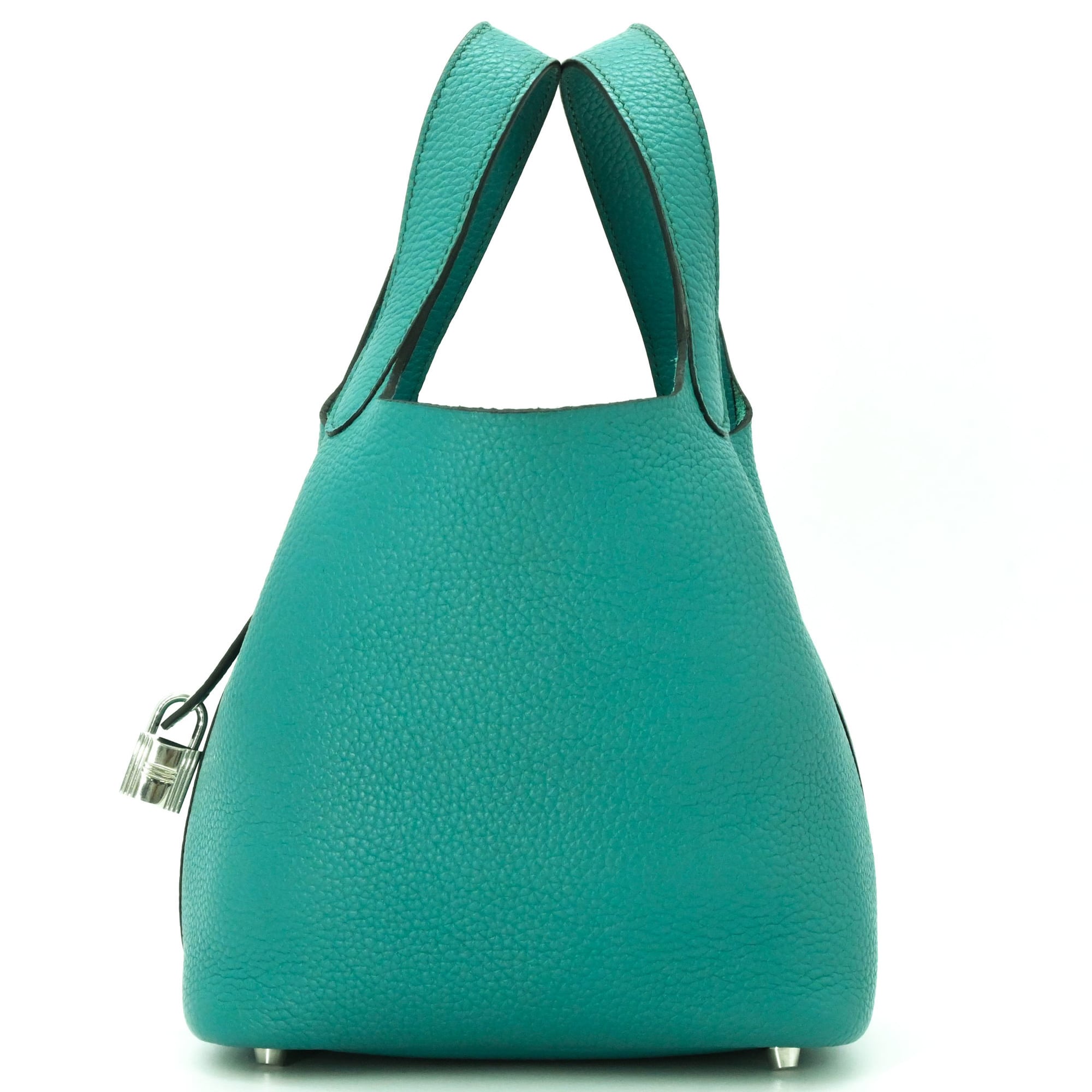 HERMES Picotin Lock PM handbag, Taurillon Clemence leather, Malachite Green — Like New