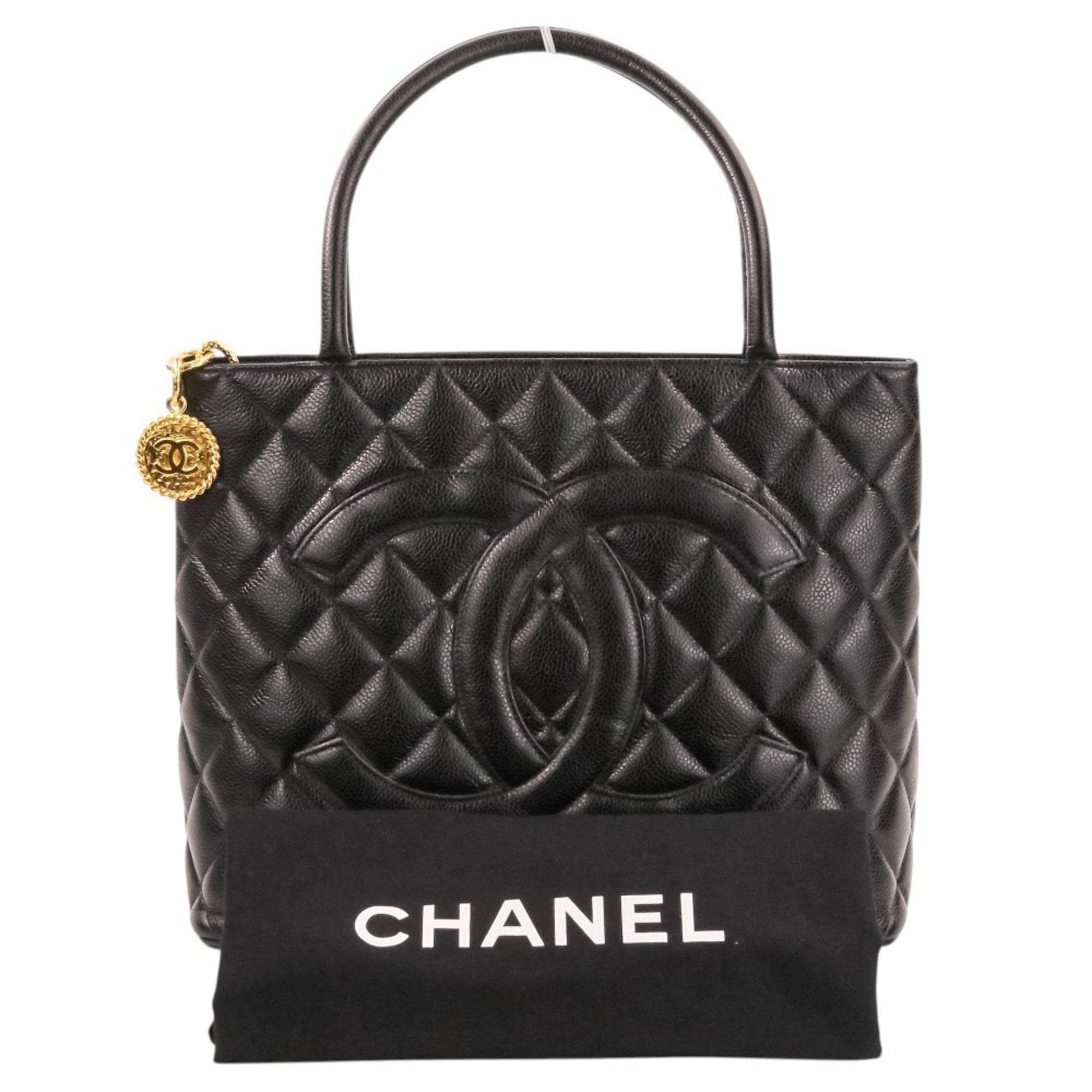 CHANEL Chanel Caviar Skin Matelassé Coco Mark Leather Reissue Tote Handbag A01804 Black Women's — Like New