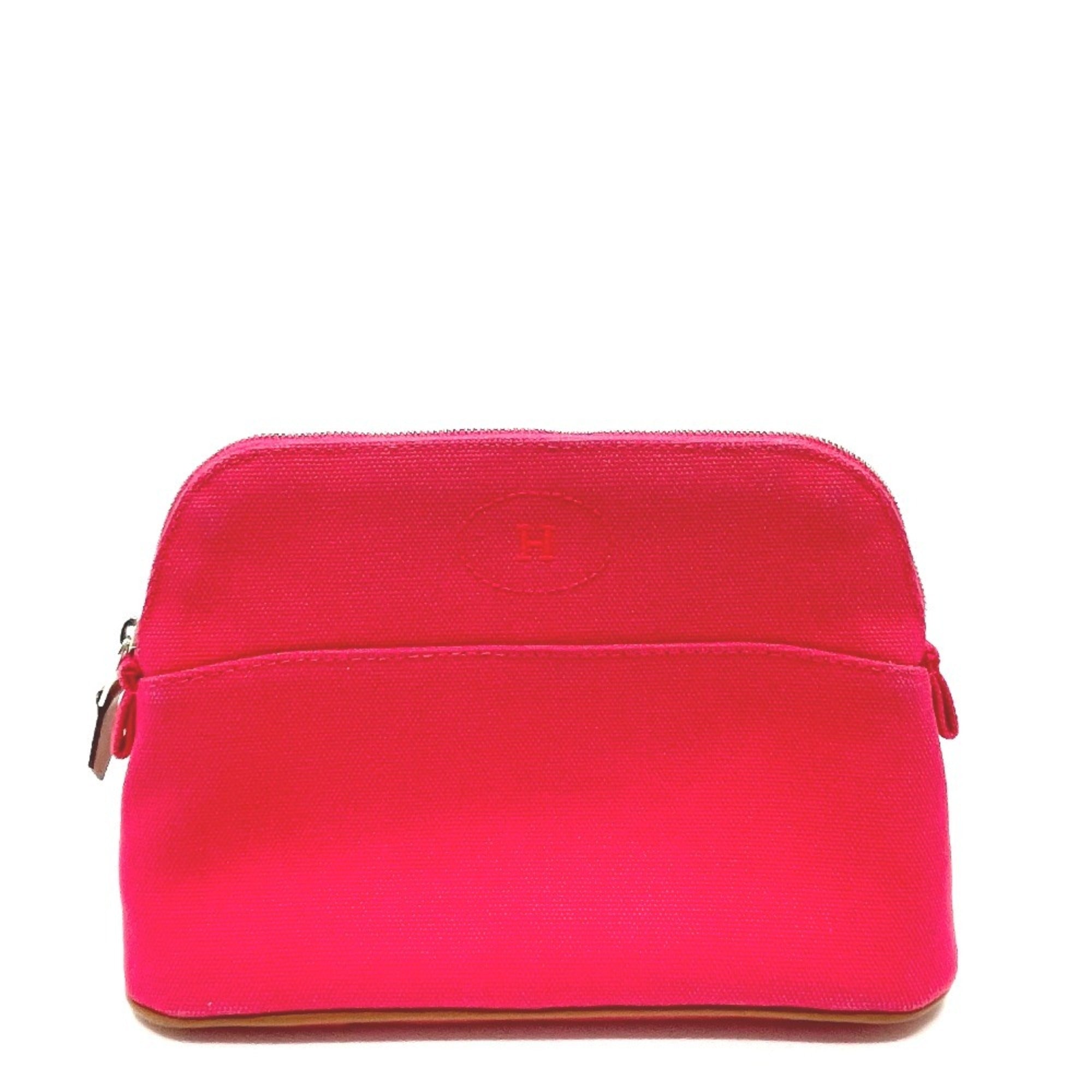 HERMES Bolide Pouch 20, a small accessory case/makeup pouch/multi-purpose pouch, canvas, women's, pink, like new — Like New