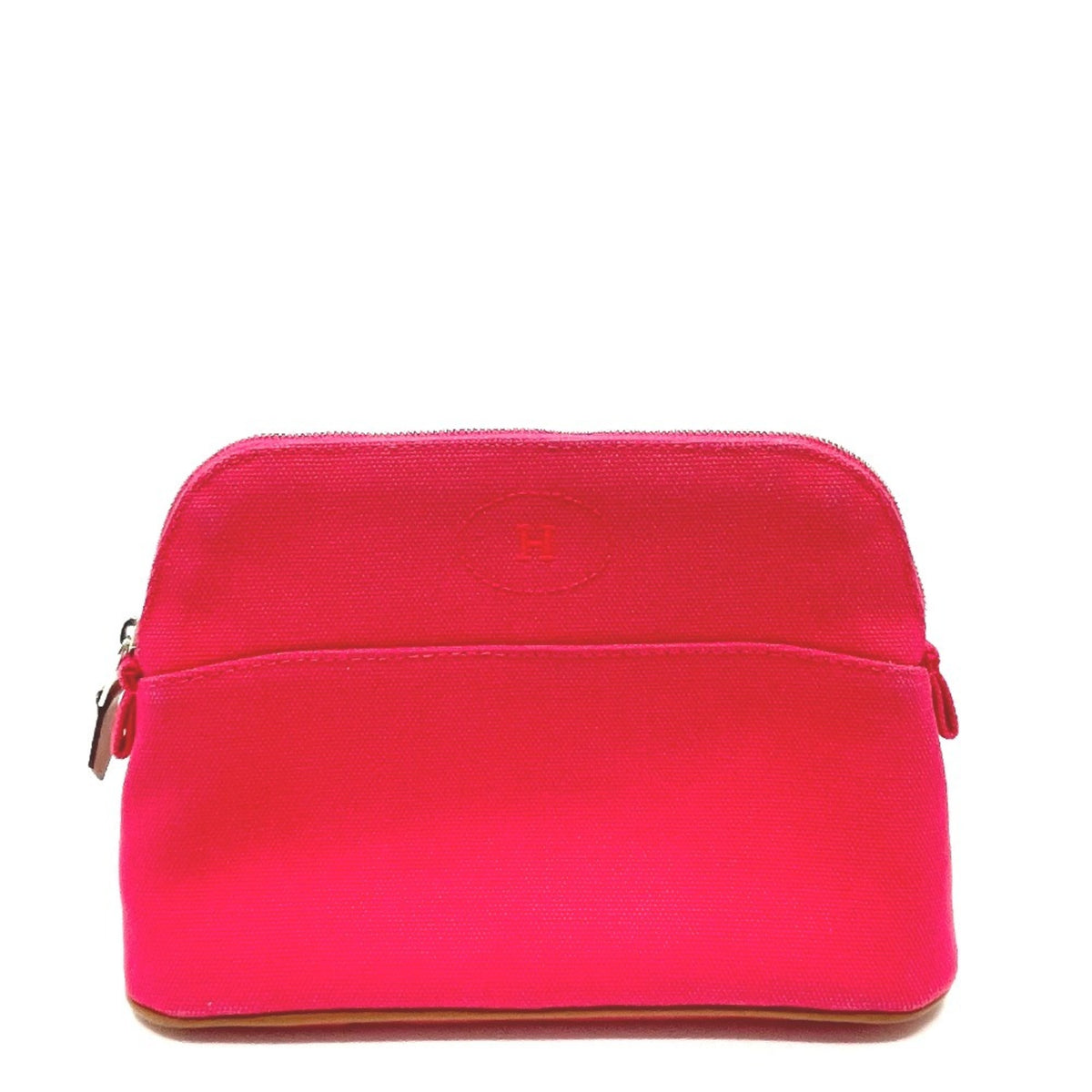HERMES Bolide Pouch 20, a small accessory case/makeup pouch/multi-purpose pouch, canvas, women's, pink, like new — Like New