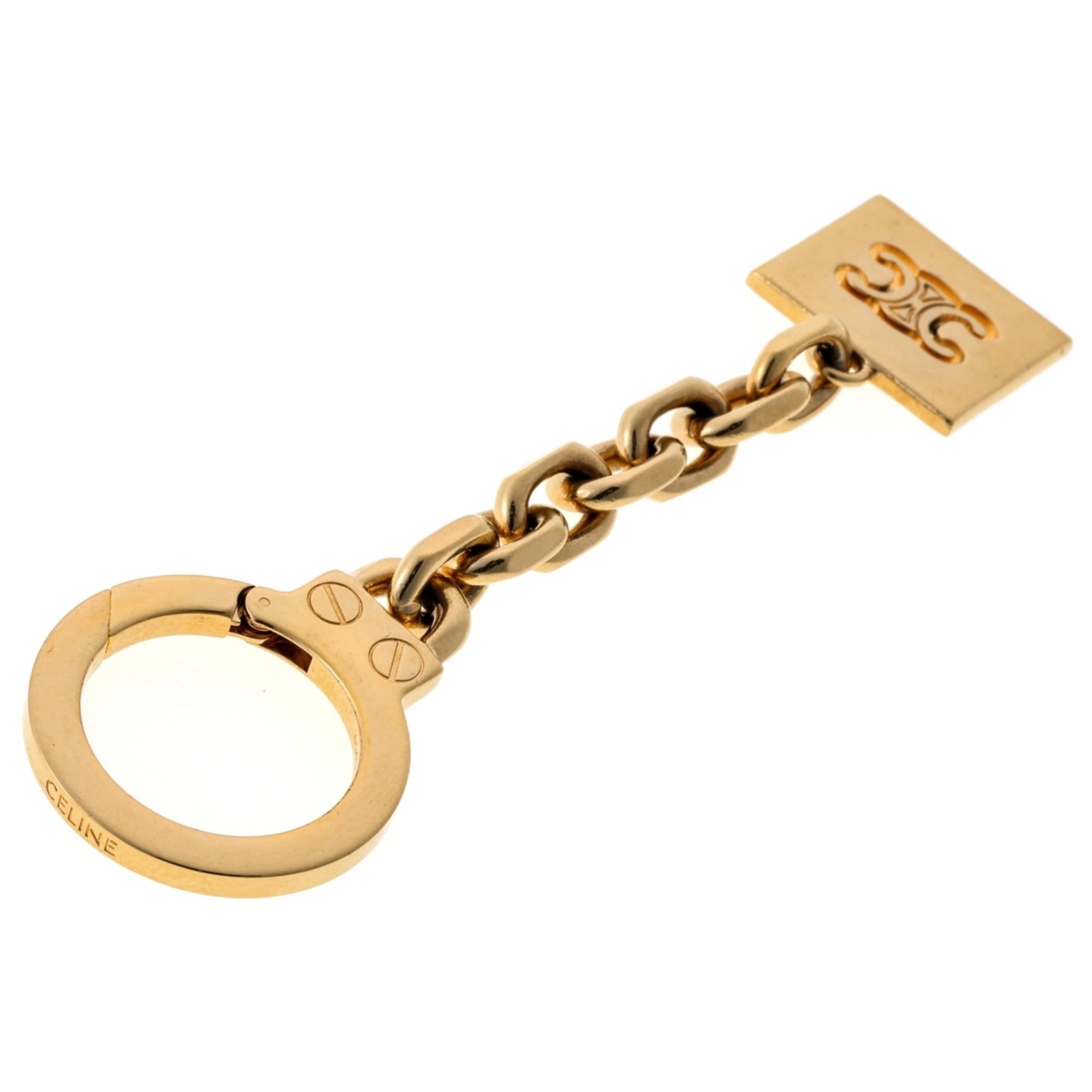 Celine Triomphe Charm Key Ring Metal Gold S-159505