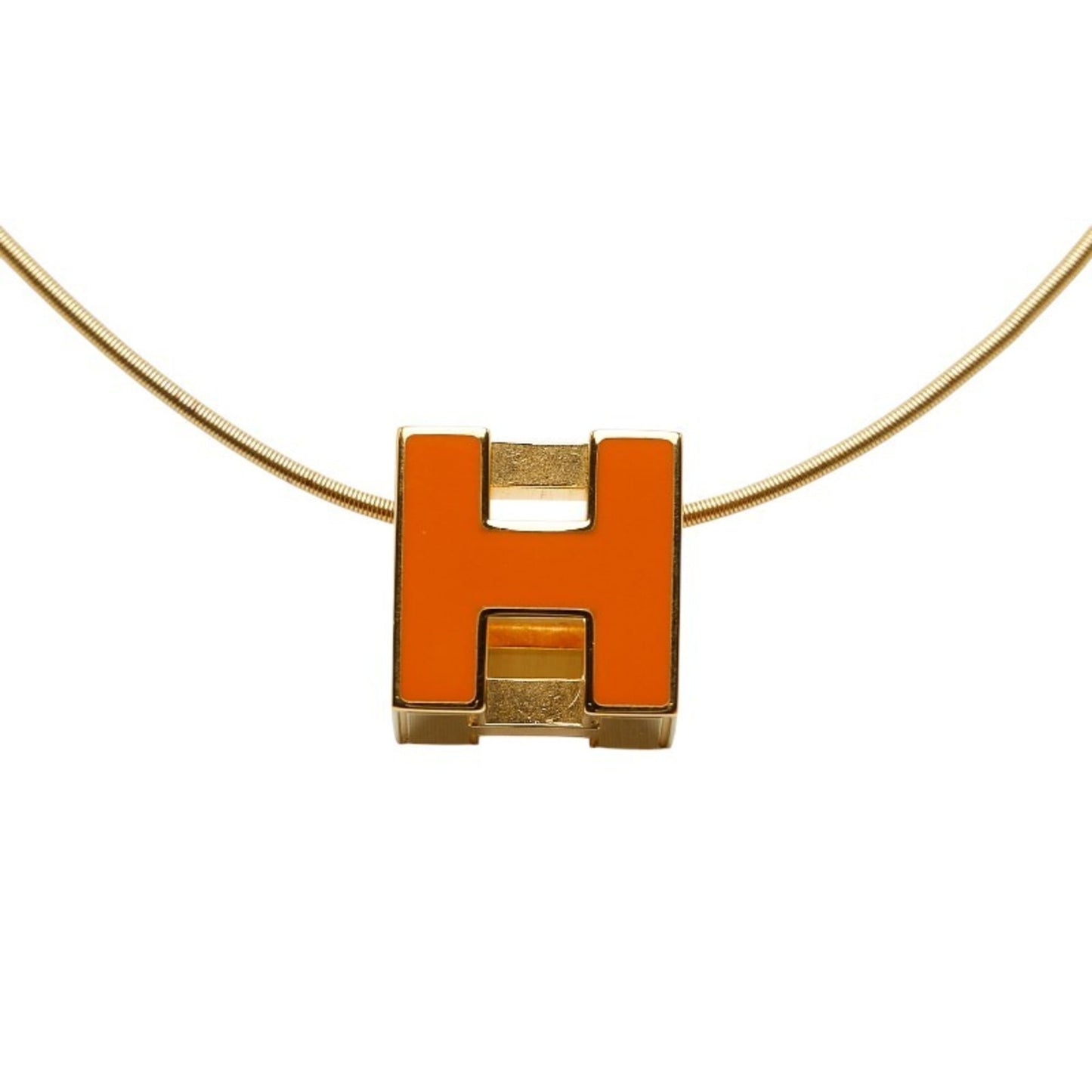 Hermes Hermès Cage de H Cube Necklace in Gold with Orange Plated for Women
