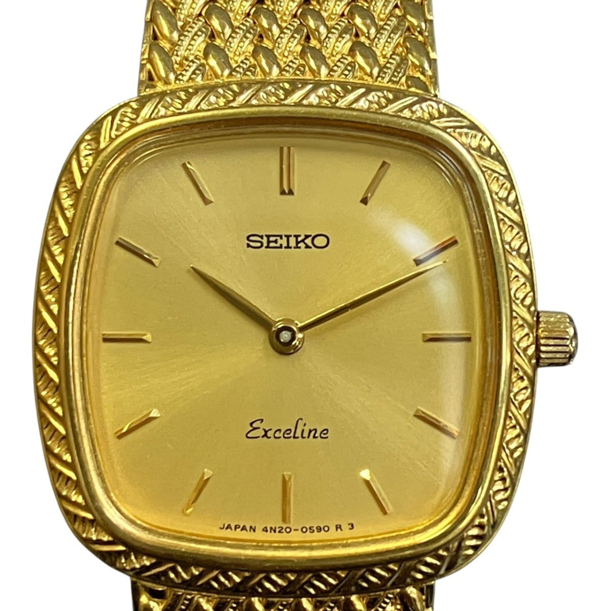 Seiko Exceline watch, total weight 34.9g, GP (Gold Plated) finish, diamond crown, quartz movement, gold dial, model number 4N20-5160 — Good