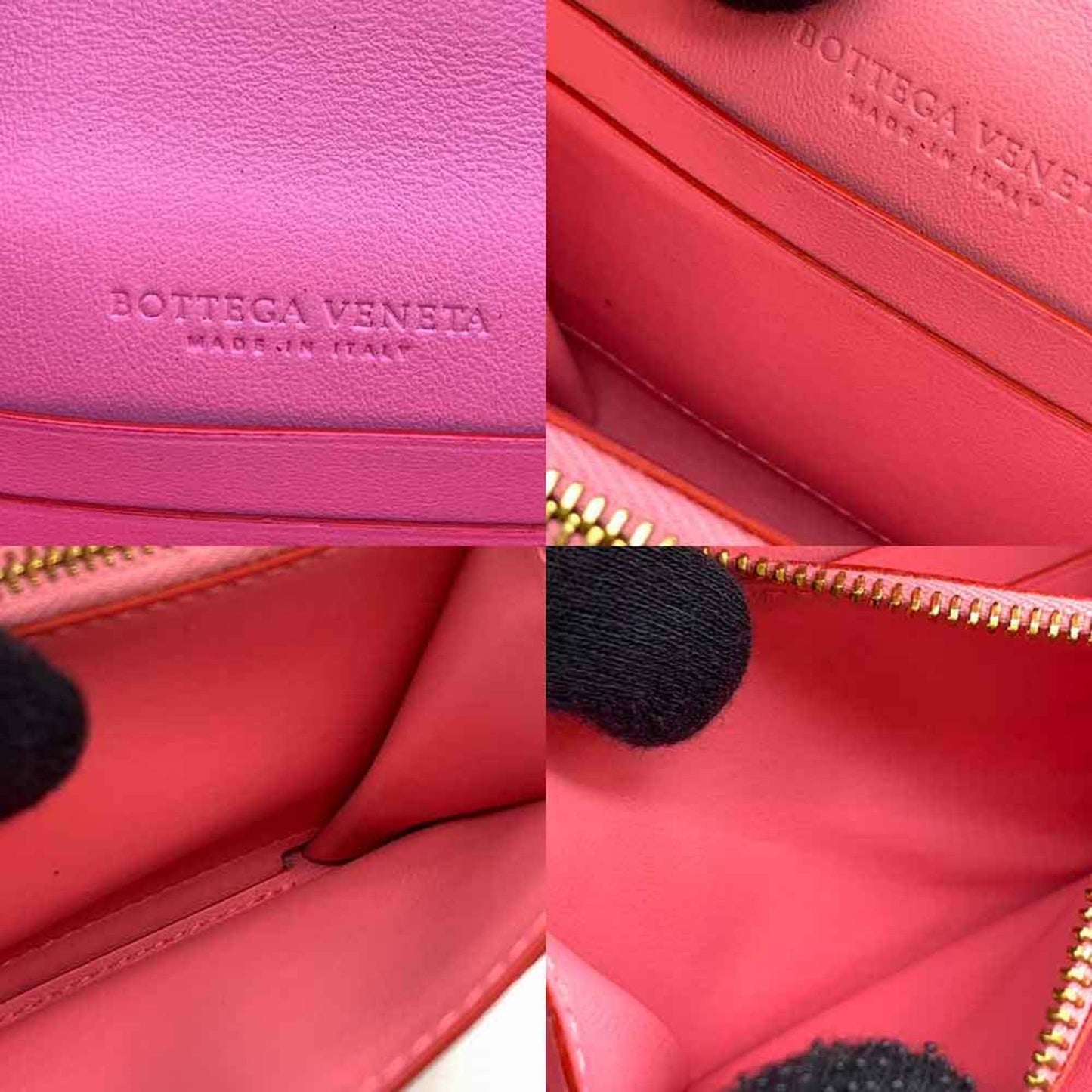 Bottega Veneta Nappa Bi-fold Wallet Intrecciato Compact Red x Pink 577841 V0EKK 8929 BOTTEGA VENETA