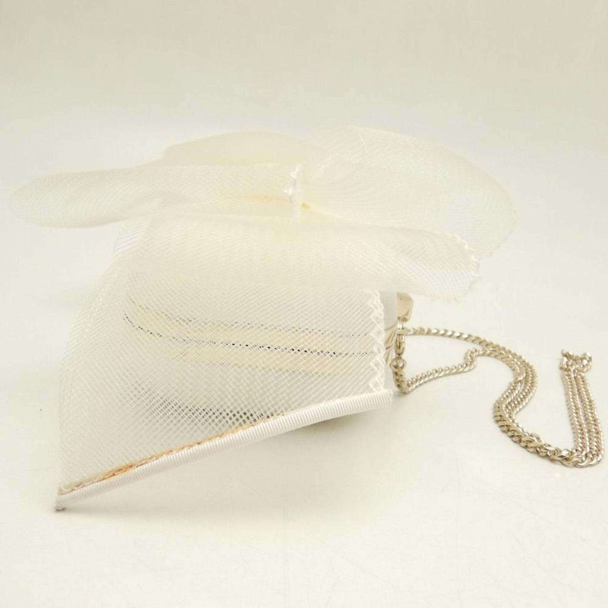 JIMMY CHOO Microcloud Clutch Bag, Chain Clutch, Satin, Off-White, Women's, 253759 — Like New
