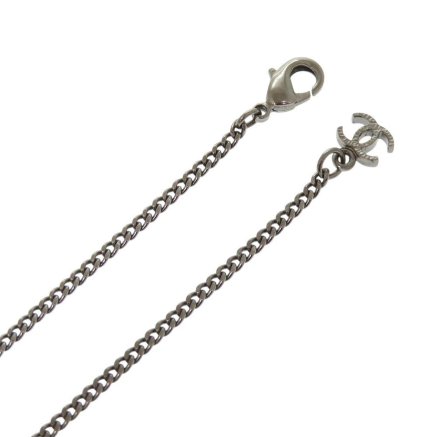 Chanel Coco Mark Metal Rhinestone Gunmetal Necklace 0076CHANEL