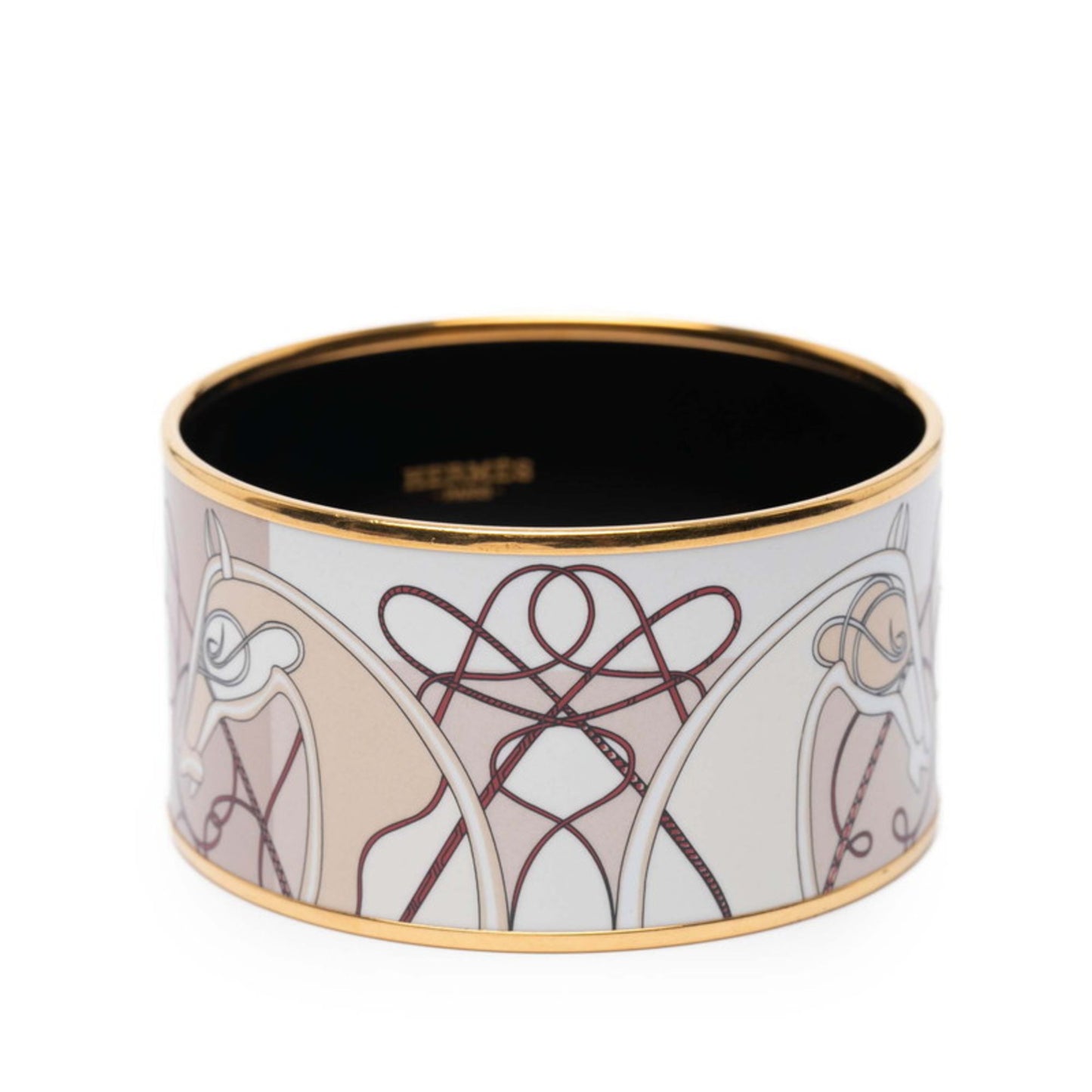 Hermes Coup de Fouet Horsewhip Motif Bangle in Gold, Beige, and Multicolor Plated for Women