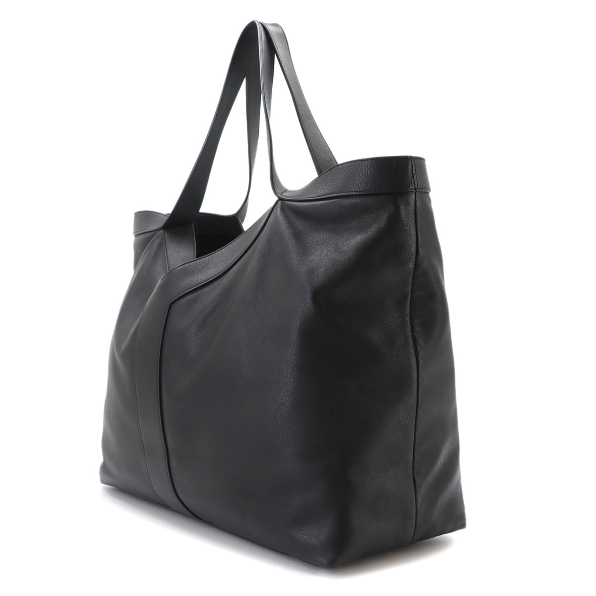 Saint Laurent Y Large Tote Handbag, Leather, Black, 820672, Silver Hardware — Like New