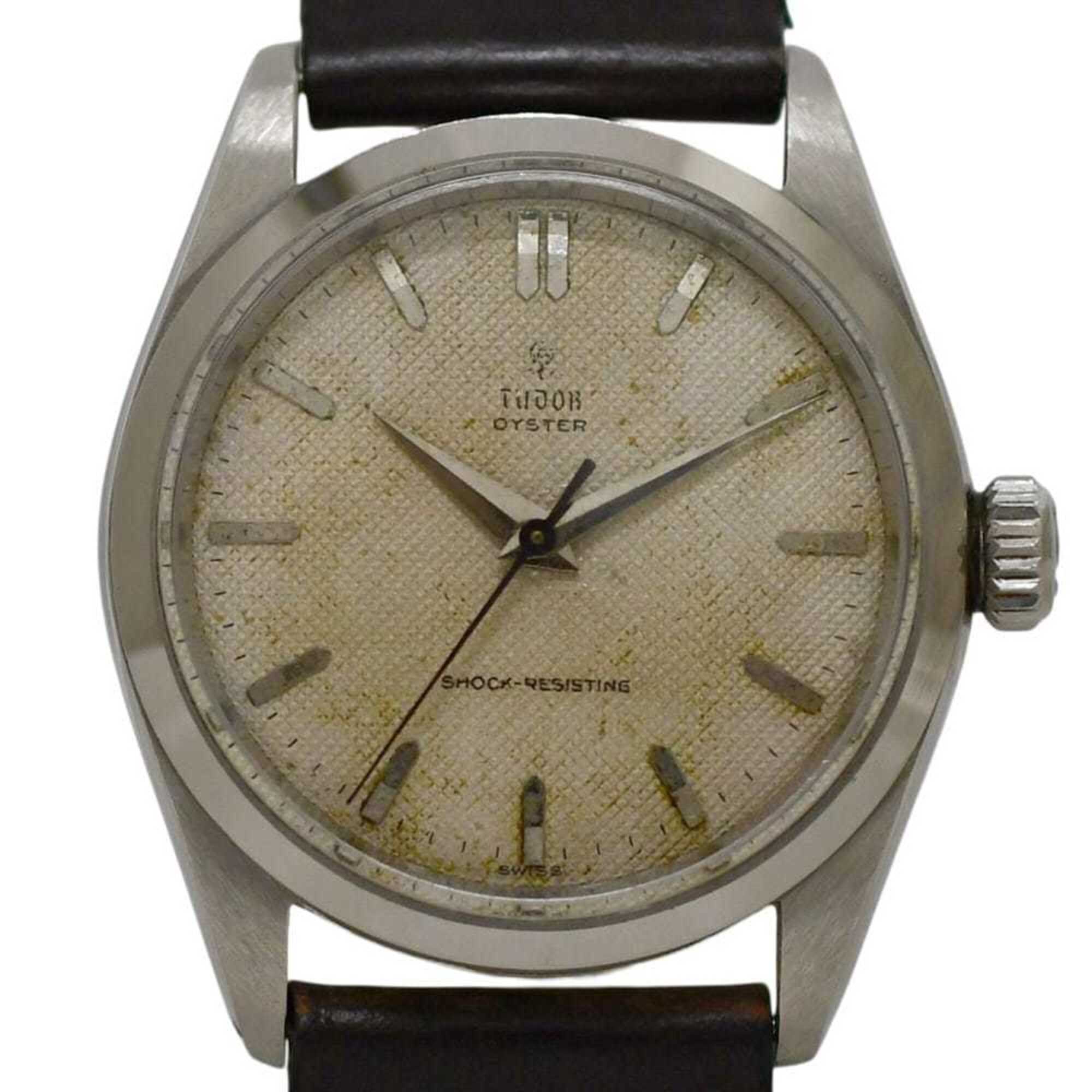 Tudor Oyster Watch, Beige, Silver, Brown, 7934, Manual Winding, Overhauled, Stainless Steel, Leather Strap, 216*** TUDOR — Good