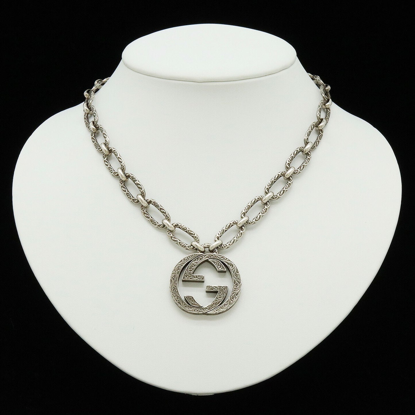 GUCCI Arabesque Interlocking G Motif Necklace Pendant Large Chain Ag925 SV925 Silver 524890
