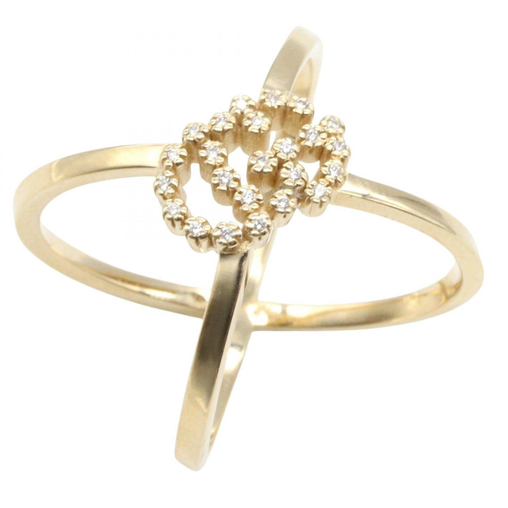 Gucci GG Running Cross Logo Diamond Ring, 18K Yellow Gold, Diamond, Men's, Women's, Clear — Like New