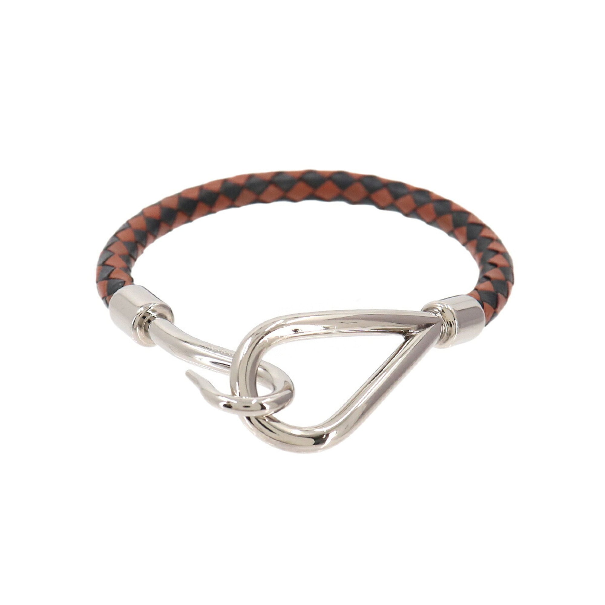Hermes Jumbo H Bracelet, Leather, Brown, Black, Silver Hardware — New - Store Return