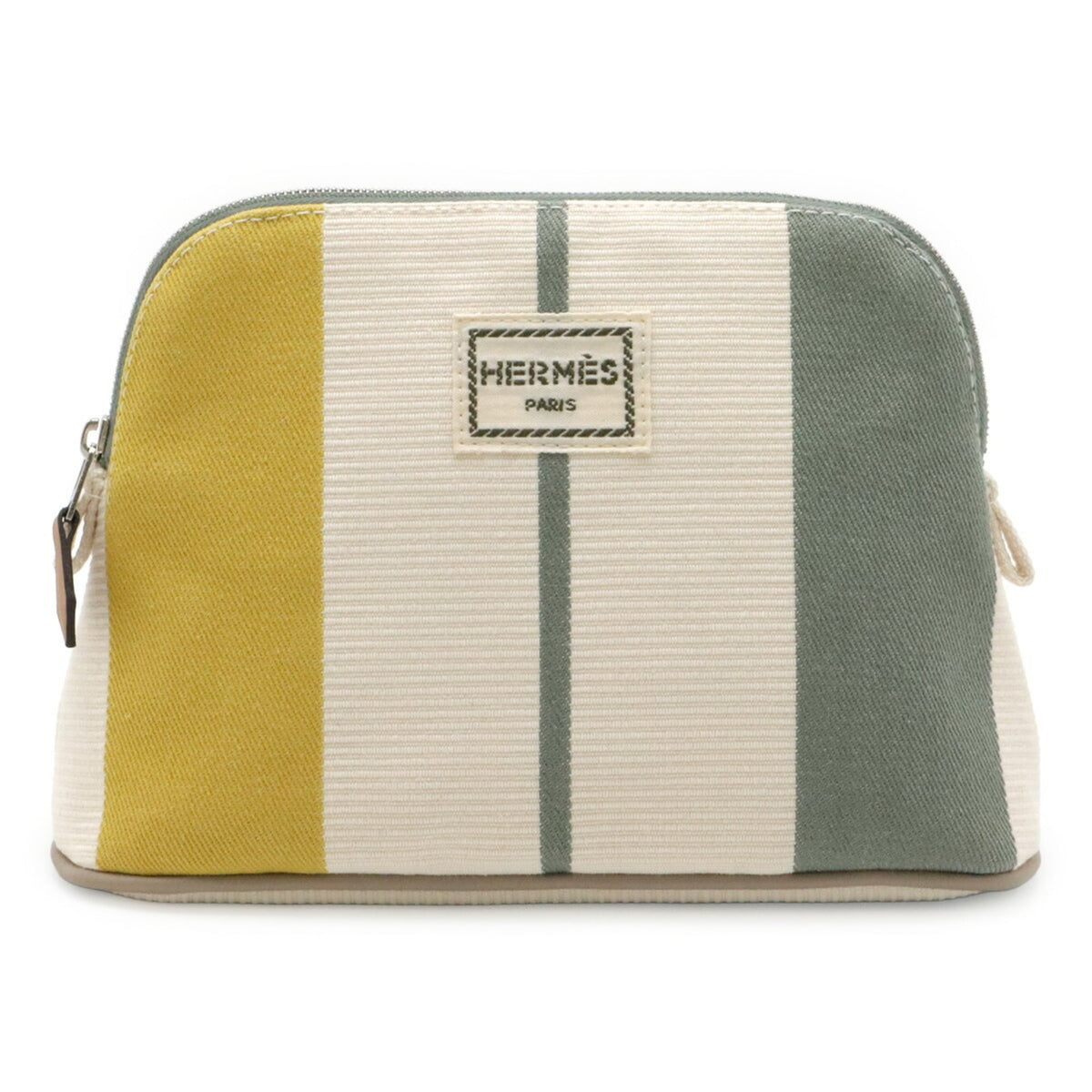 HERMES Bolide Pouch Mini Rayures Rocabar Stripe Canvas Absinthe Jaune Citron — Like New