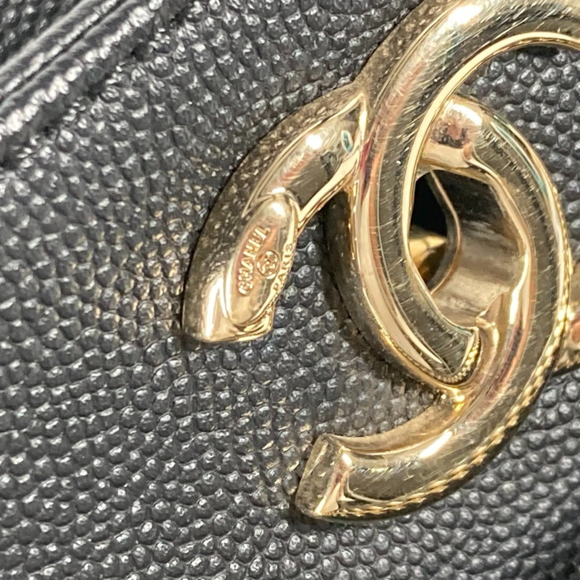 CHANEL A93795 CC Coco Mark Affinity Matelasse Quilted Bag Tote Chain Shoulder Caviar Skin Women's Black G-240825-4 — Like New
