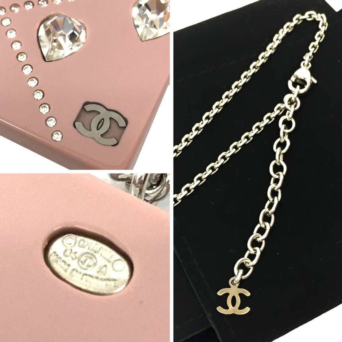 CHANEL Chanel Plate Necklace Heart Pink Pla
