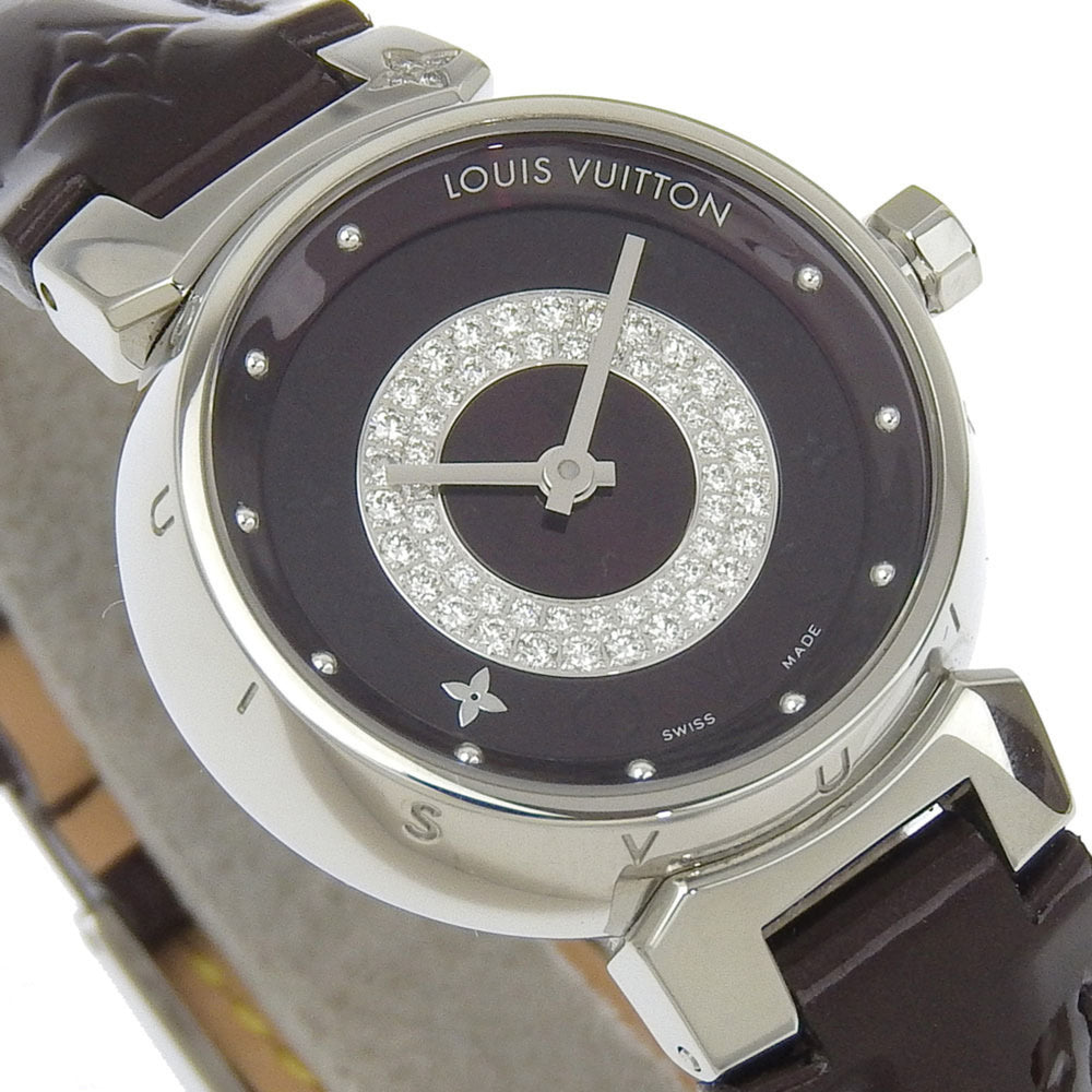 Louis Vuitton Tambour Watch Disc Diamant Amarante Q121U Stainless Steel x Monogram Vernis Diamond Quartz Analog Display Amarant Dial Women's — Good