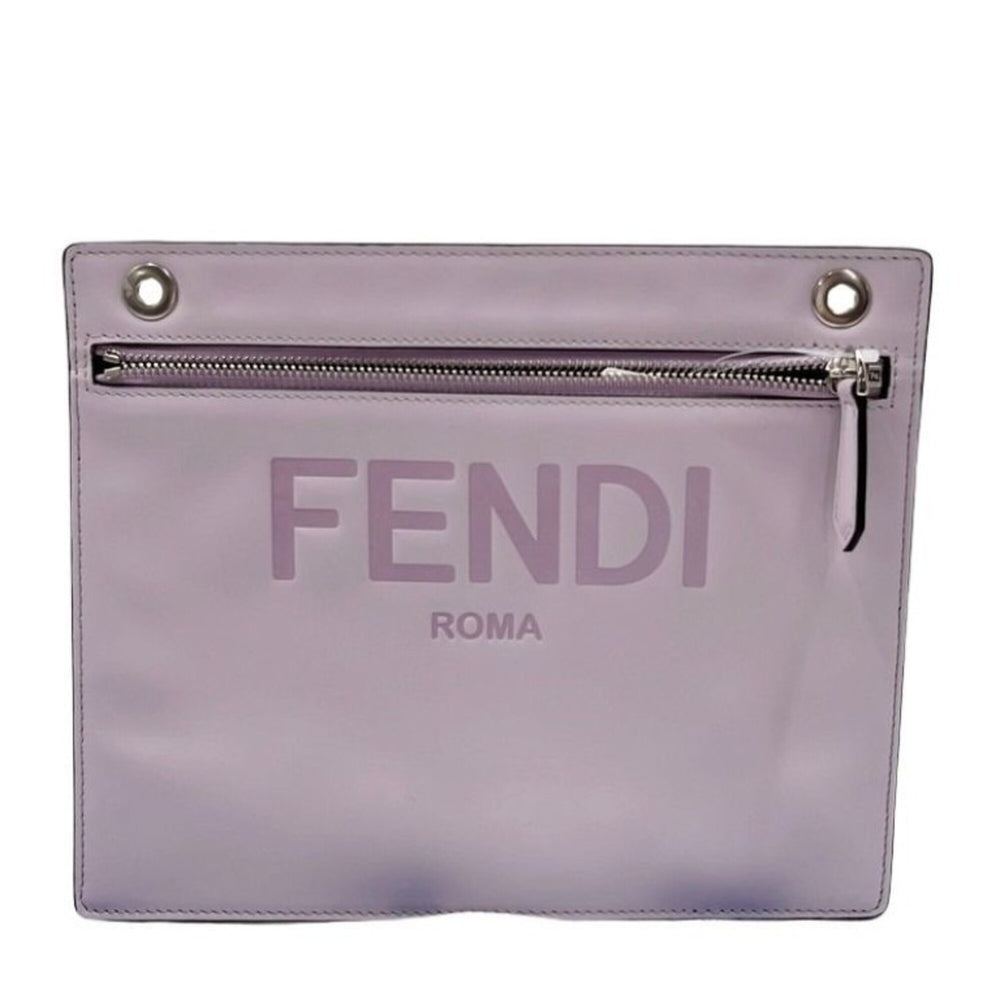 FENDI Zucca Clutch Bag 7AR985 Gray Purple Leather Men's Women's — Like New