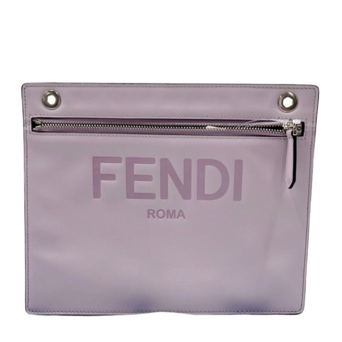 FENDI Zucca Clutch Bag 7AR985 Gray Purple Leather Men's Women's — Like New