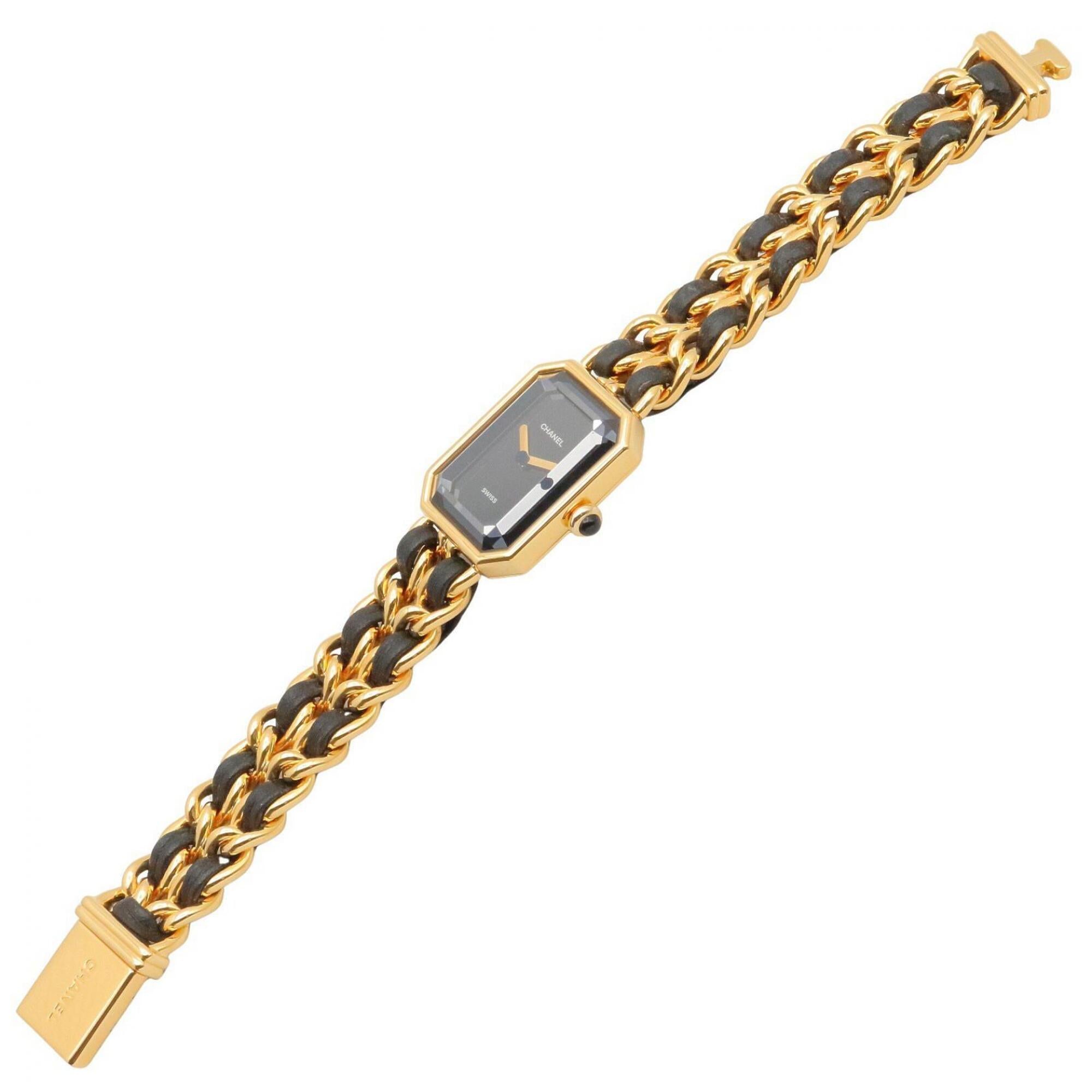 Chanel CHANEL Première M Wristwatch, Gold Plated (GP), Leather Strap, Women's, Black, H0001 — Very Good