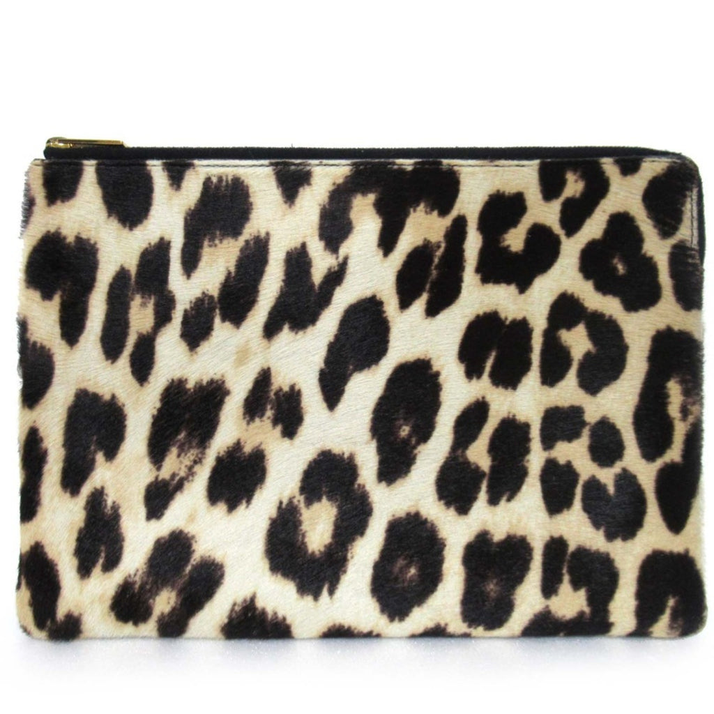 CELINE Leopard Print Pony Clutch Bag in Beige and Brown for Women