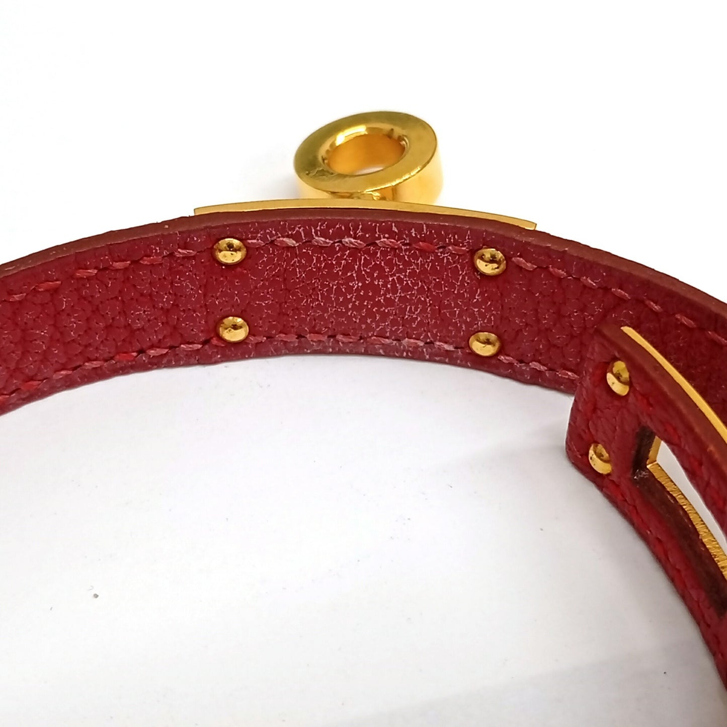 HERMES Leather Bracelet Kelly Double Tour Red (Discontinued Color) □F Made in 2002