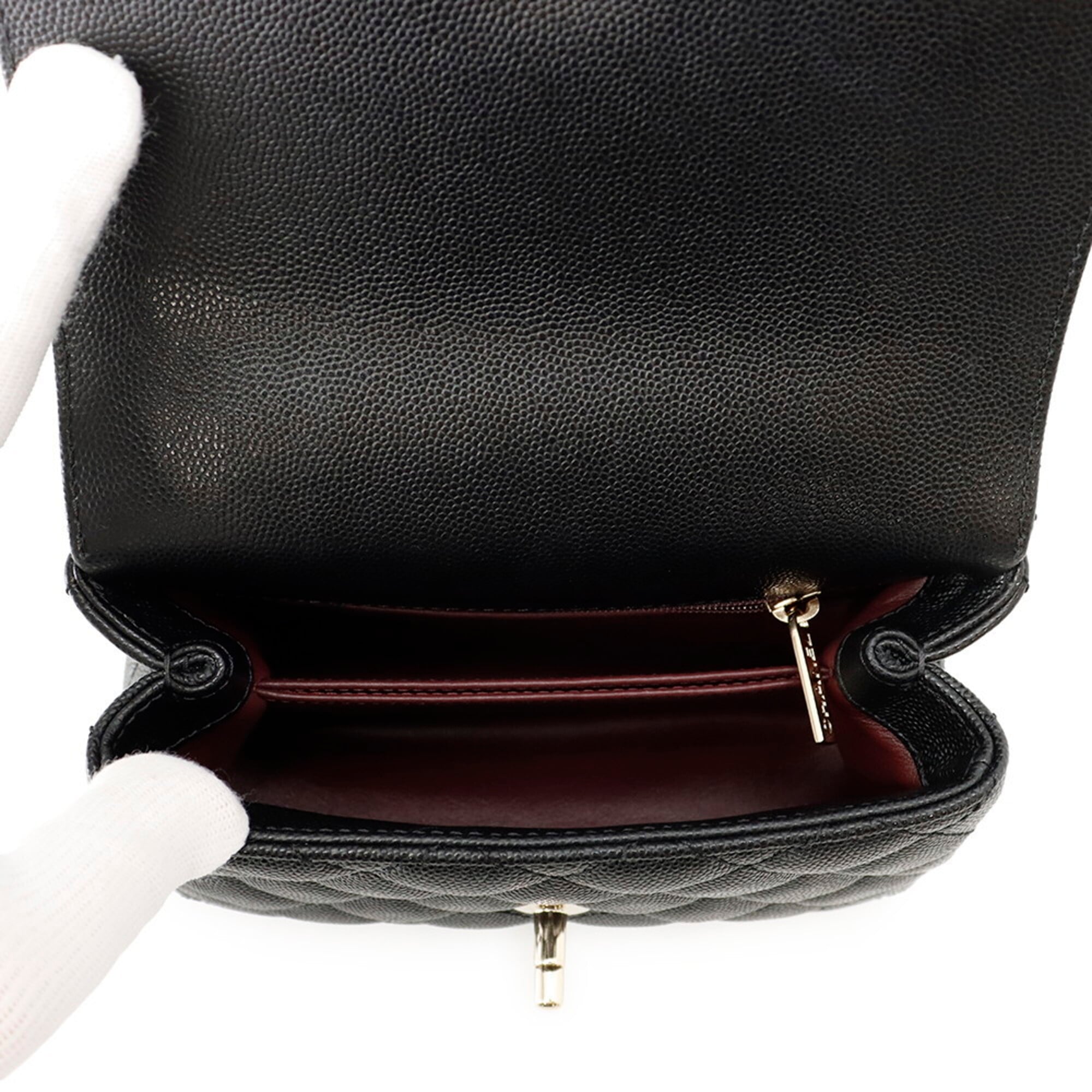 Chanel handbag, Coco Mark, Matelassé, Handle, XXS, caviar leather, AS2215, CHANEL 2-way, black, women's — Like New