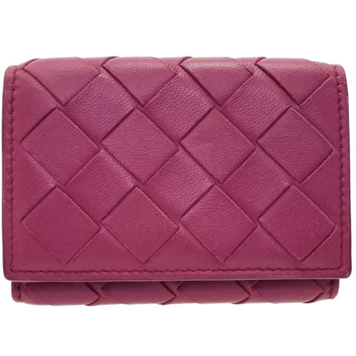 Bottega Veneta Intrecciato Tri-fold Wallet in Wine Red Leather with Mesh Tri-fold, Double Wallet, Compact Mini AYM-15789