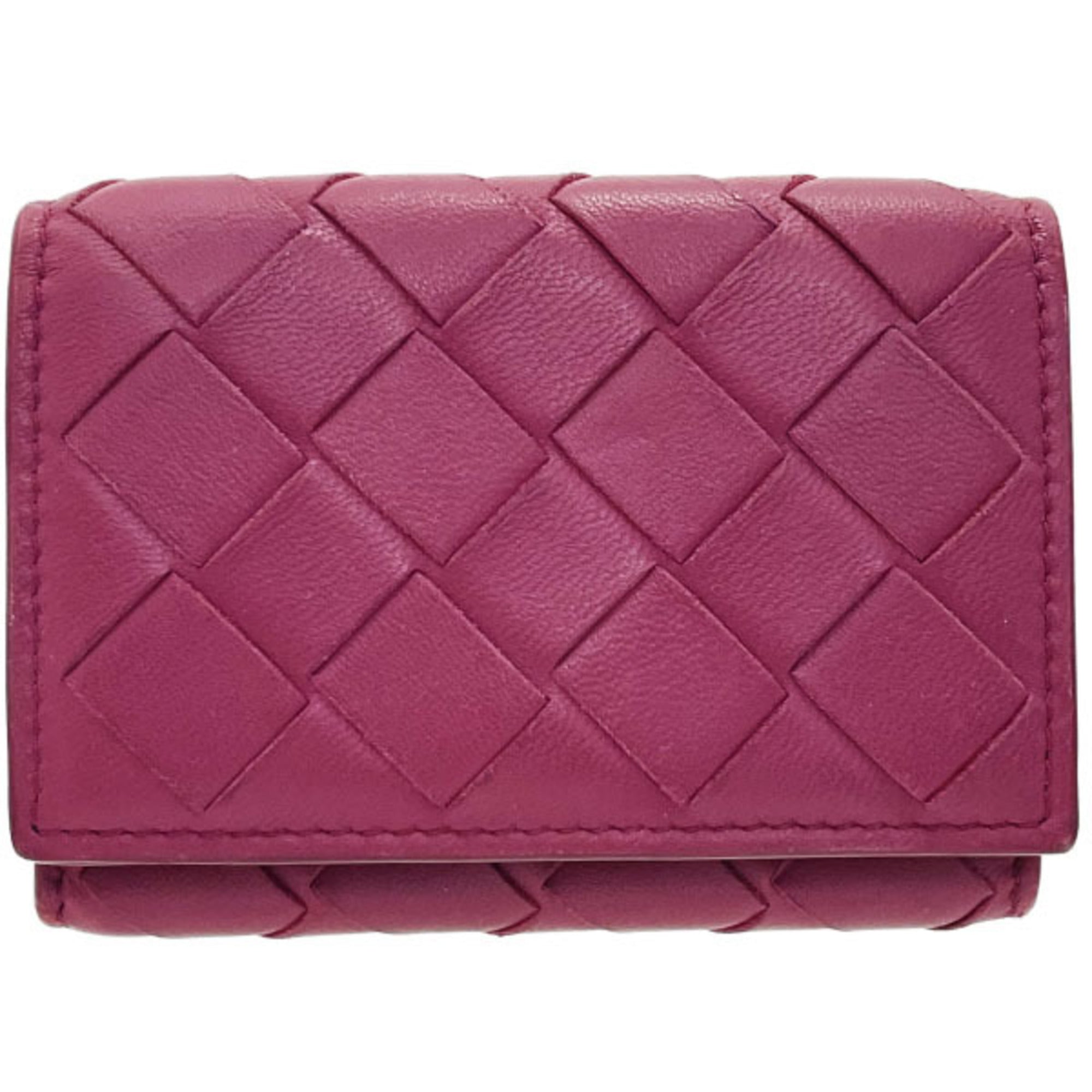 Bottega Veneta Intrecciato Tri-fold Wallet in Wine Red Leather with Mesh Tri-fold, Double Wallet, Compact Mini AYM-15789