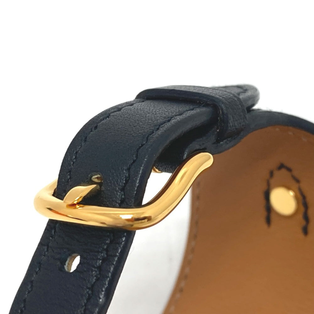 HERMES Horsebit Bangle Bracelet in Swift Leather, Black, Like New, Women's — Like New