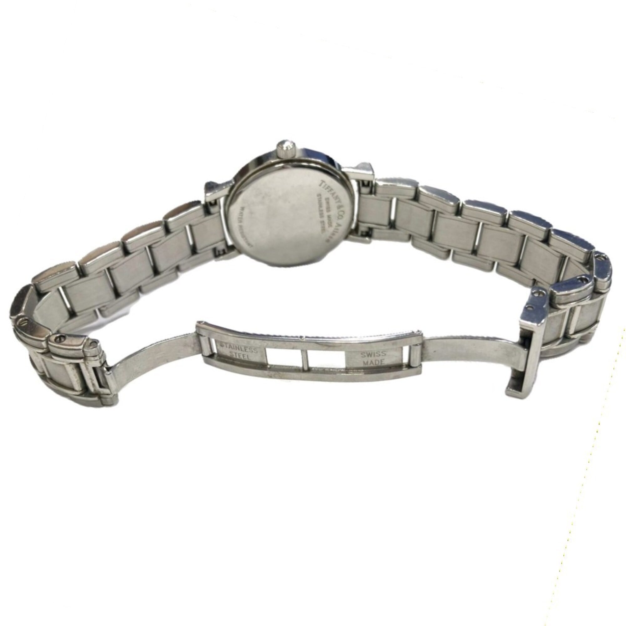 Tiffany & Co. Atlas watch, total weight 51.2g, stainless steel, quartz movement, black dial — Good