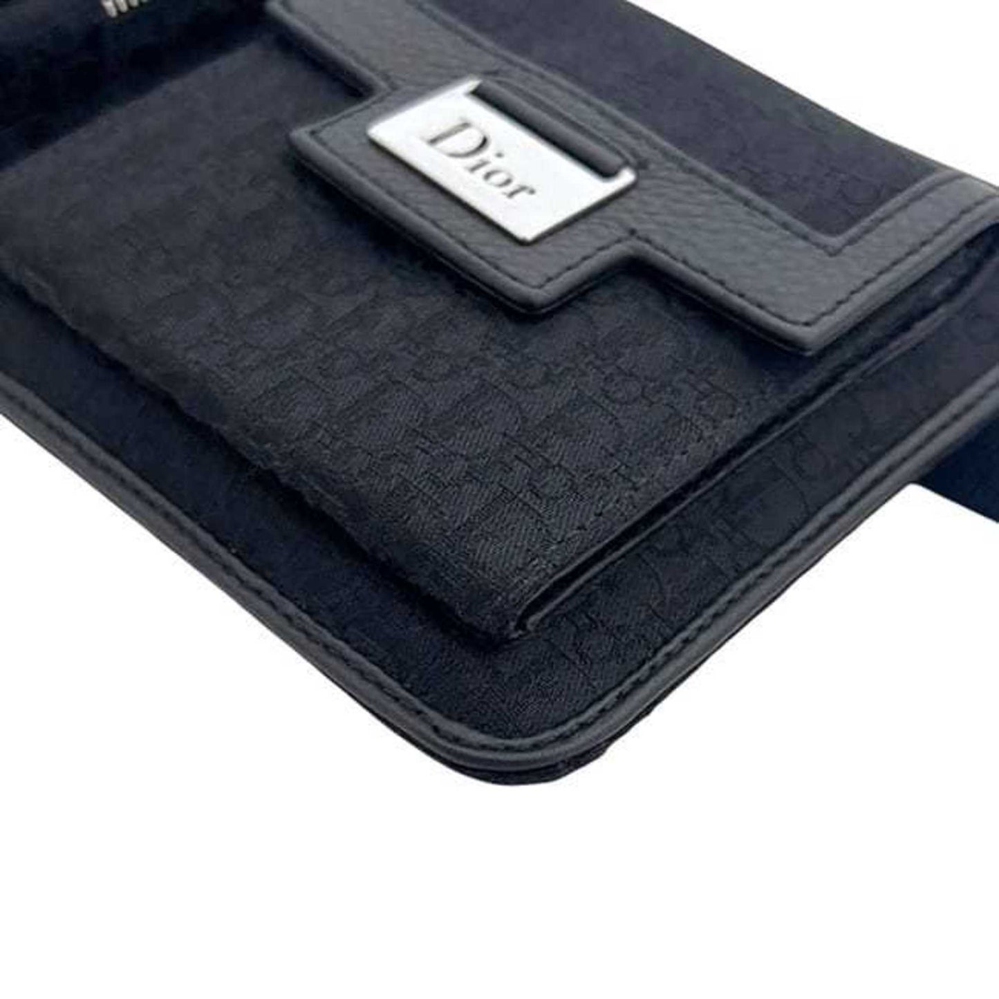 Christian Dior Waist Pouch f-24651 Black Trotter Canvas and Leather MC1016 Belt Bag Crossbody for Men Women