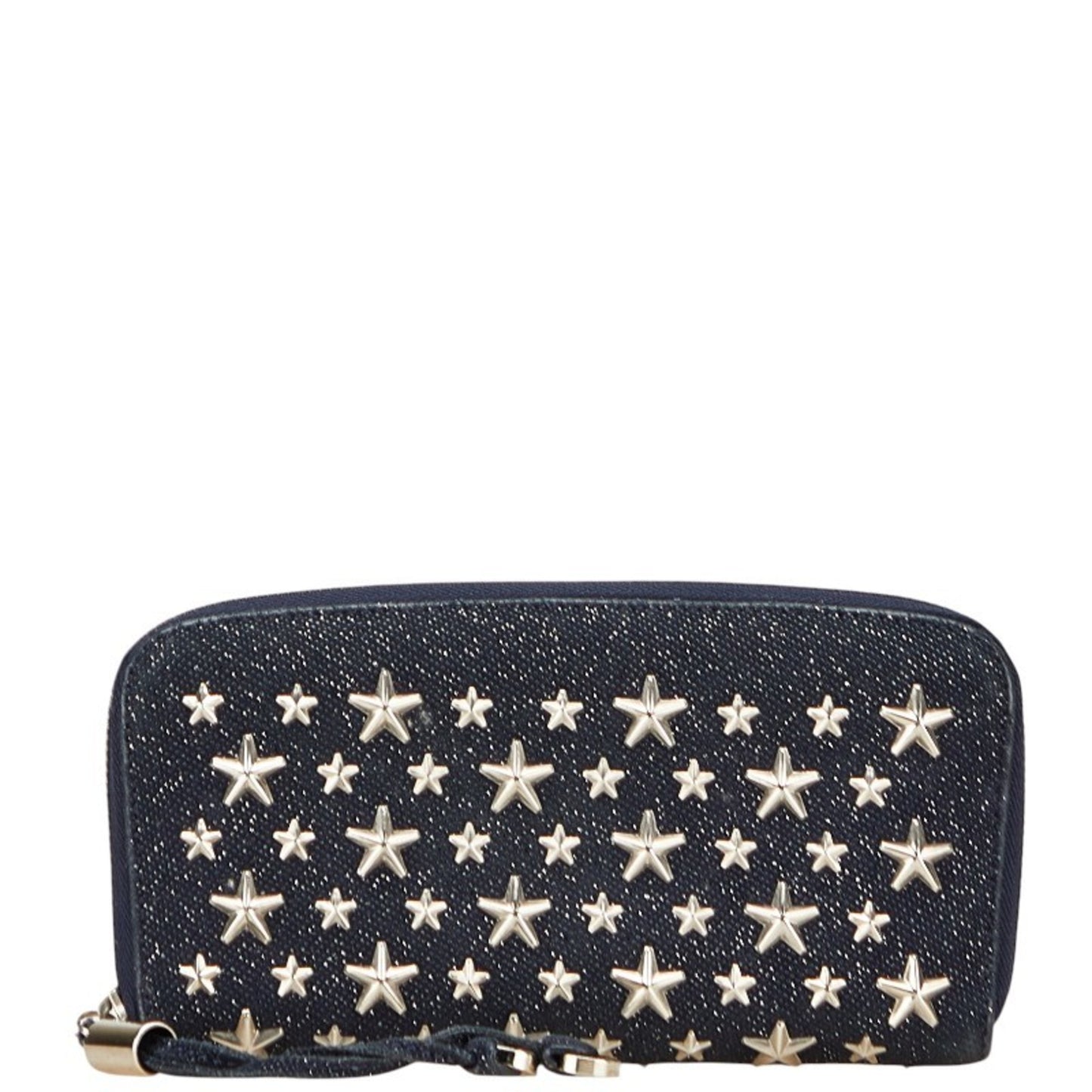 Jimmy Choo Star Studs Long Wallet Navy Canvas Leather Women's JIMMY CHOO