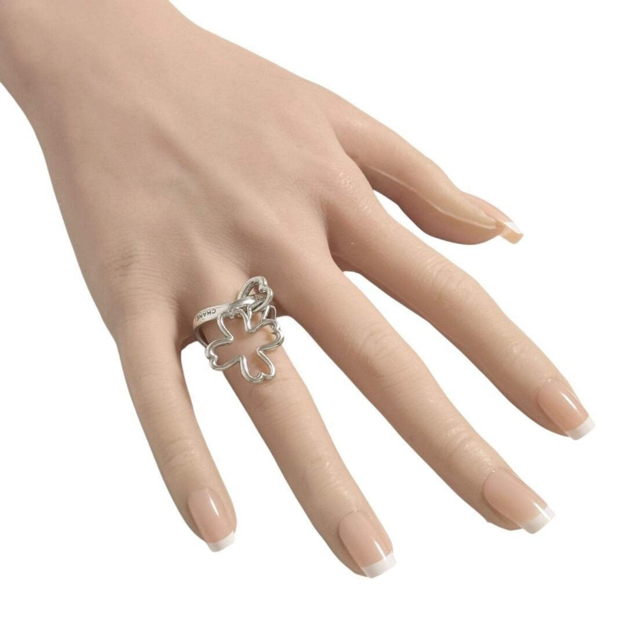 Chanel Women's Silver 925 Ring, Size 12, Clover