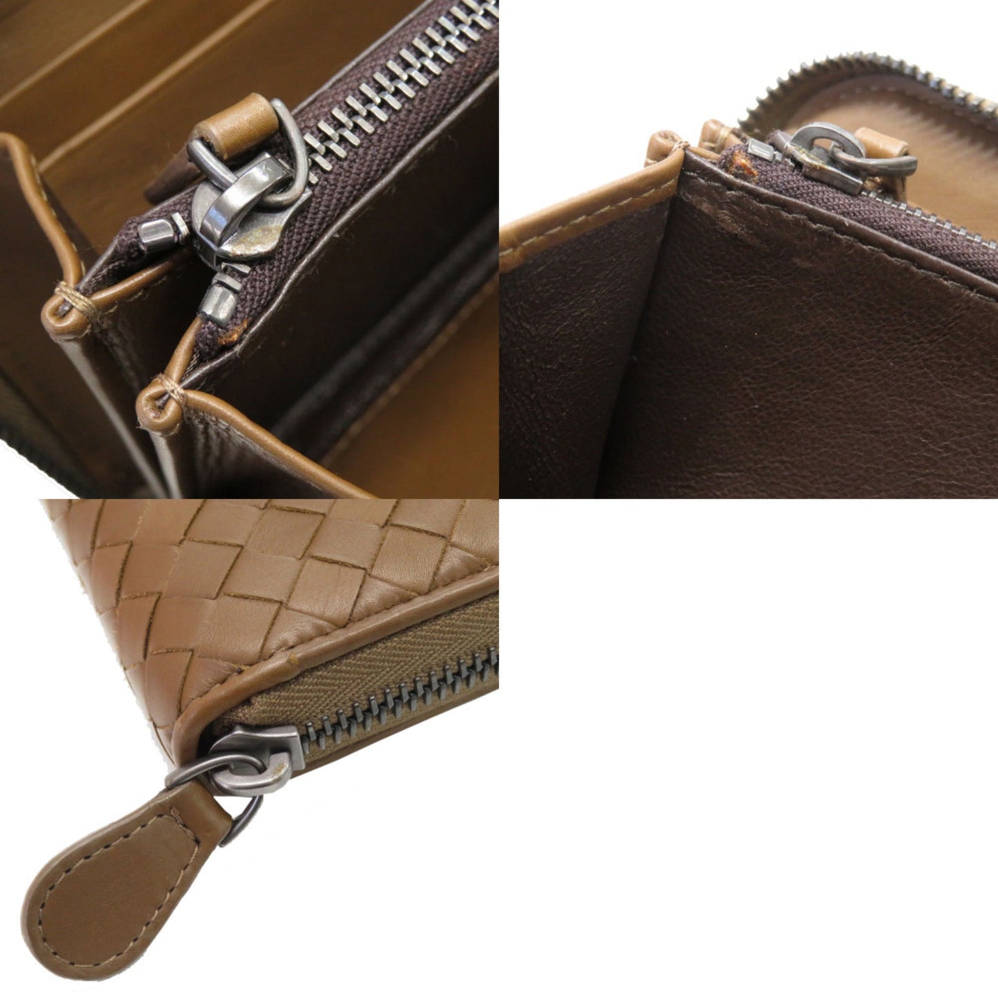 Excellent condition Bottega Veneta Intrecciato leather brown round zipper long wallet, 1467 BOTTEGAVENETA