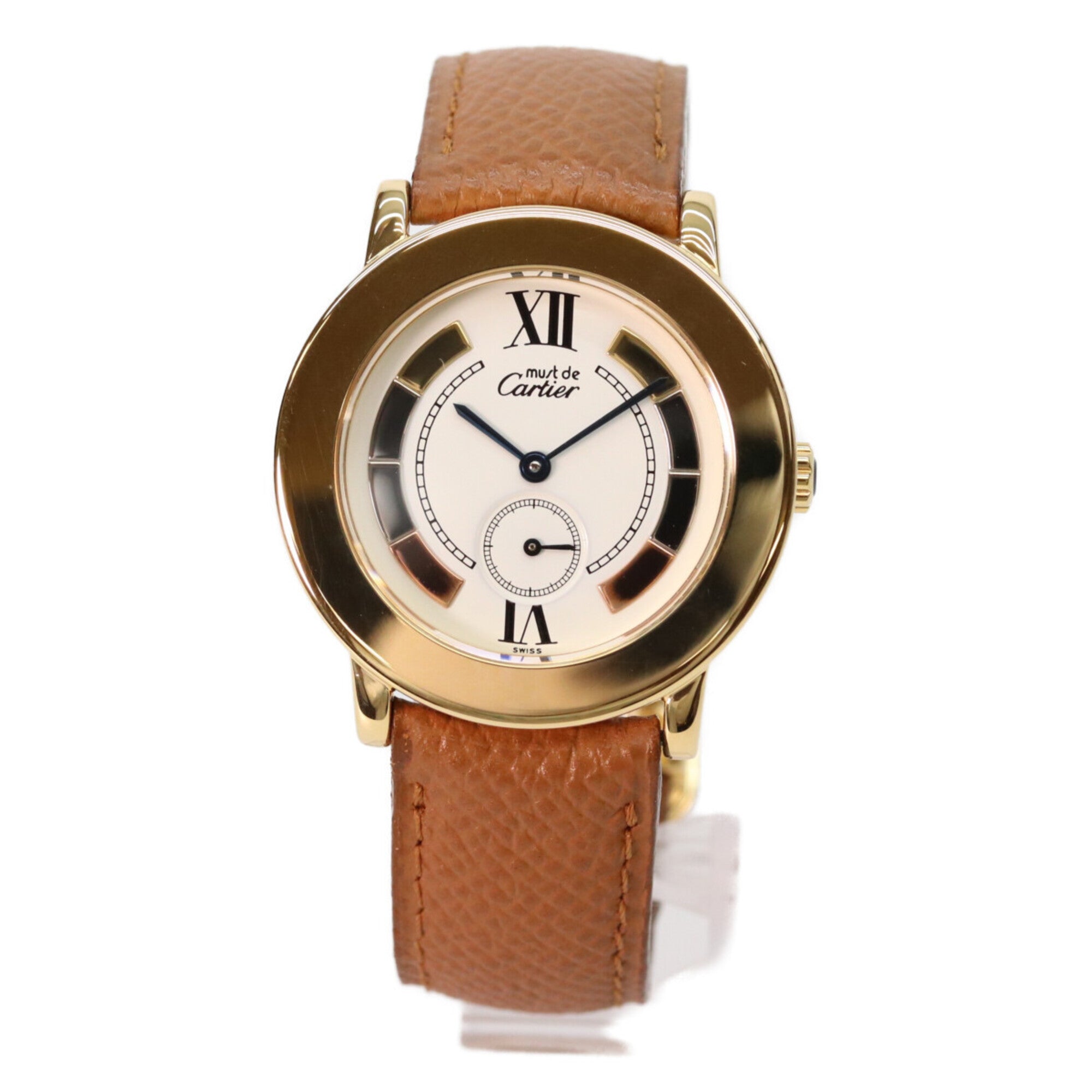 Cartier W1006922 925 Must de Ronde LM Vermeil Small Seconds Trinity Watch Gold Ivory Dial Ladies — Like New