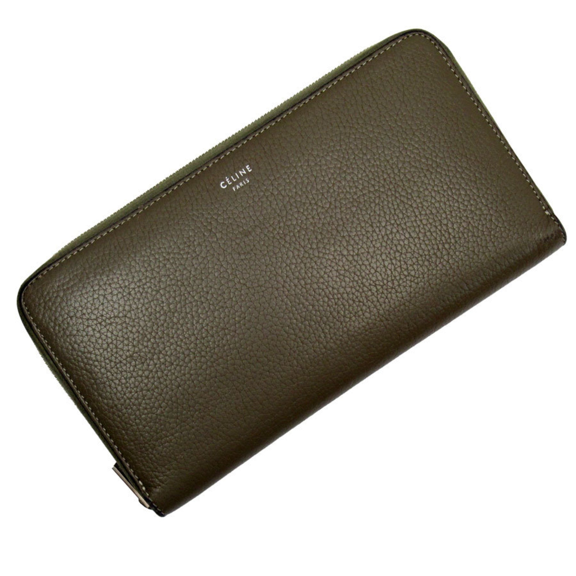 CELINE Round Long Wallet Leather Greige Women's T19375A