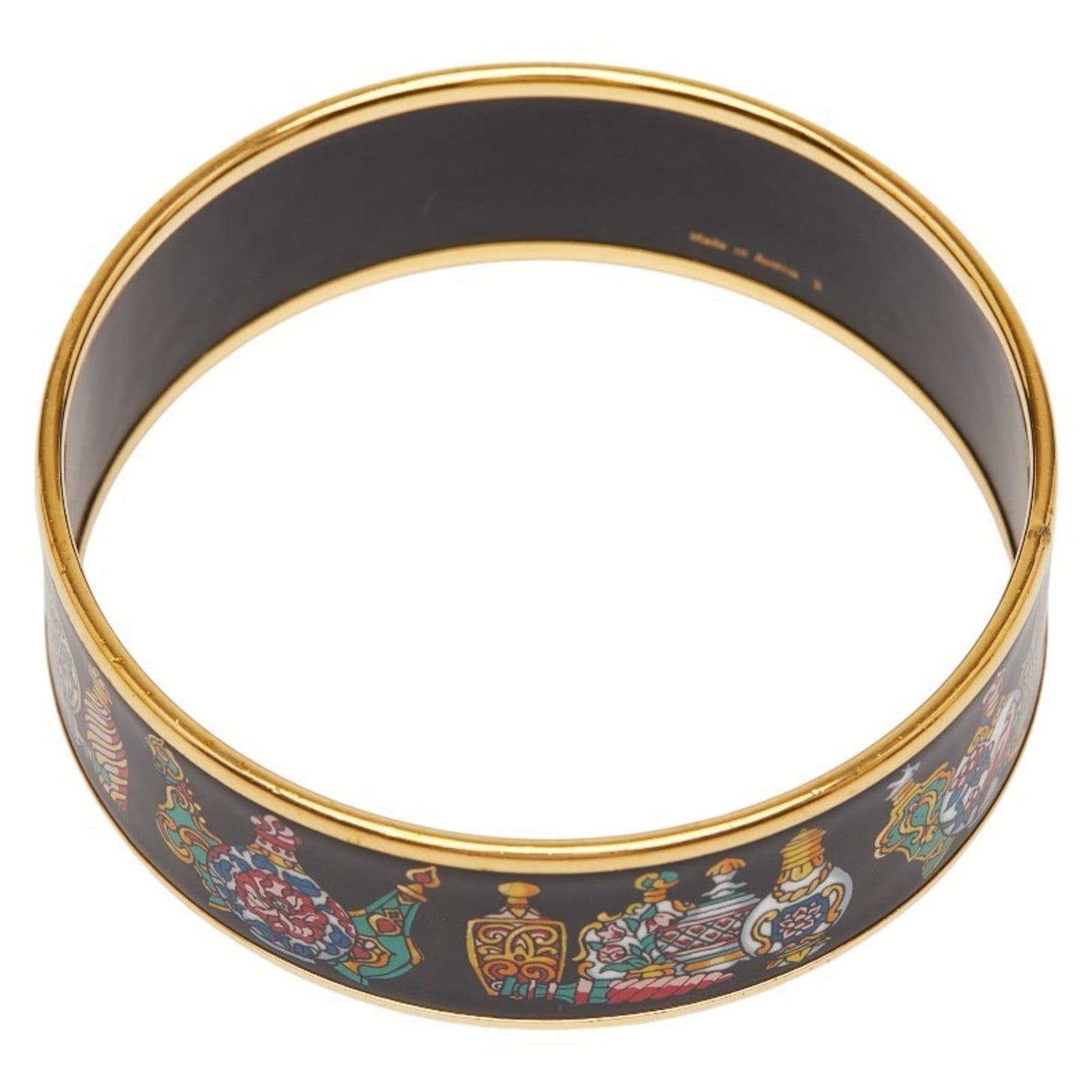 Hermes GM Enamel Cloisonne Bangle in Black and Gold Plated for Women