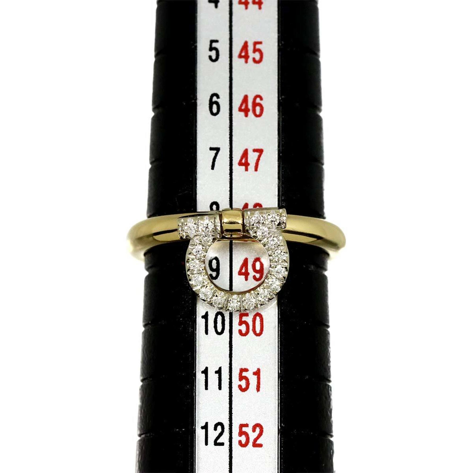 Salvatore Ferragamo Gancini Ring with Diamonds, 18K Yellow Gold (YG) WG (750) — Like New