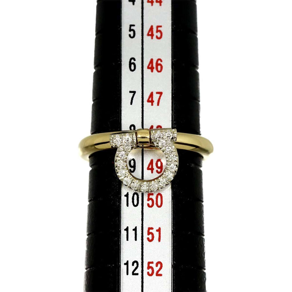 Salvatore Ferragamo Gancini Ring with Diamonds, 18K Yellow Gold (YG) WG (750) — Like New