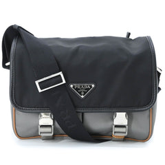 PRADA Tessuto Re-Nylon Triangle Shoulder Bag, Black, Gray, Brown, 2VD769 — New - Store Return